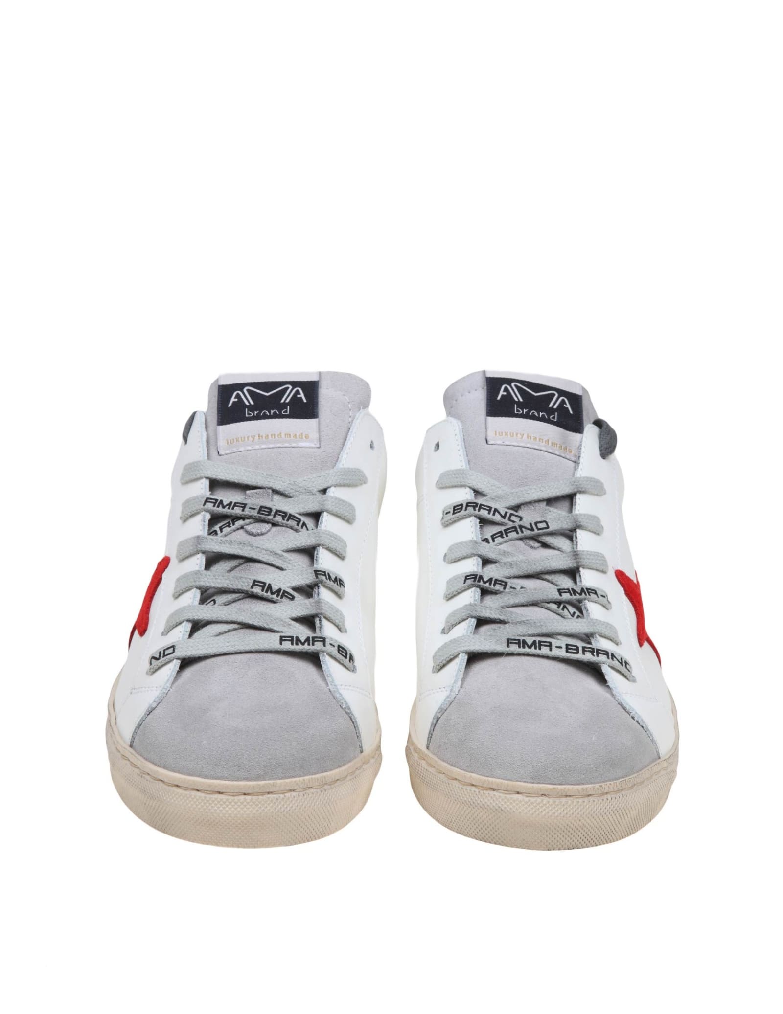 Shop Ama Brand White And Red Leather Sneakers In White/grey