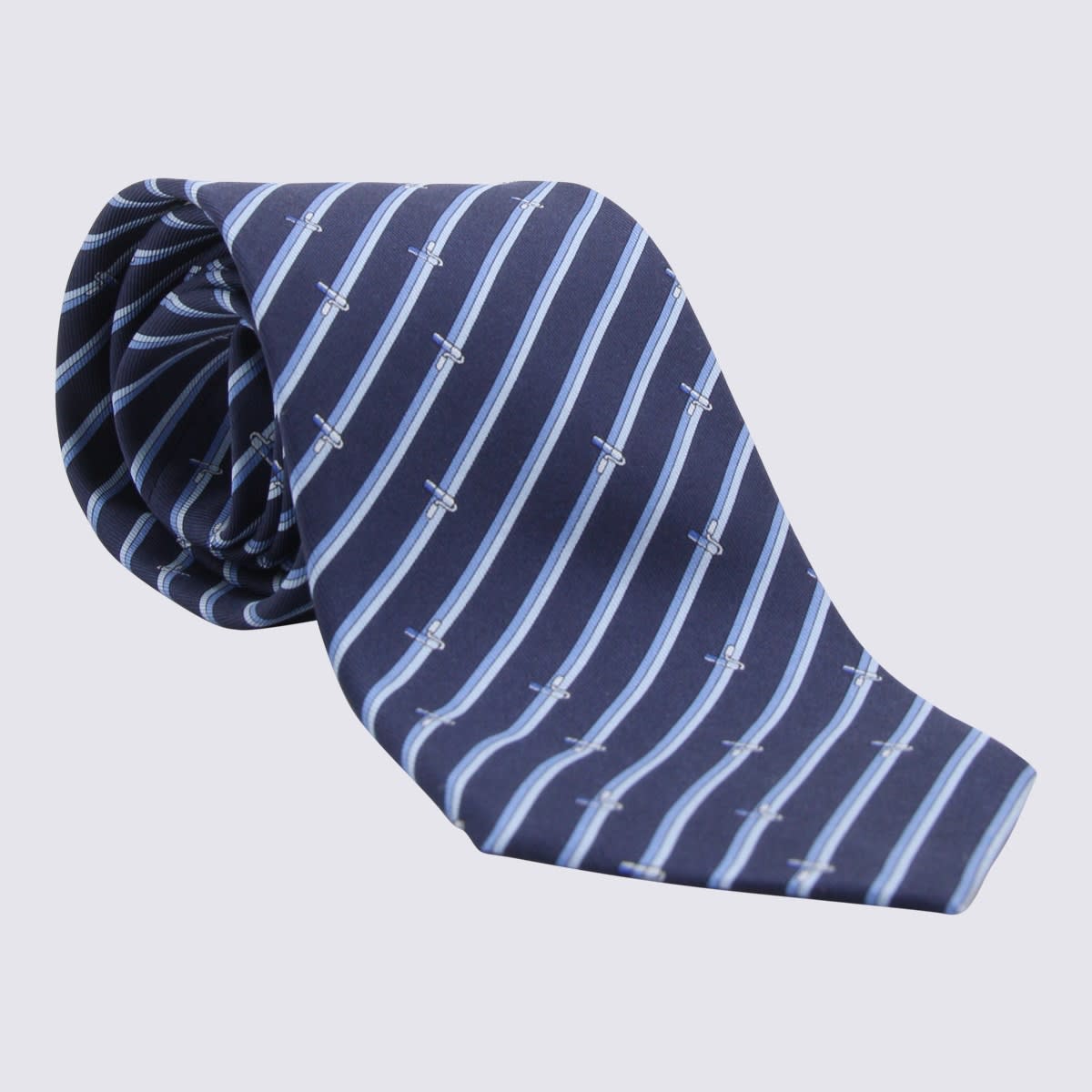 Shop Ferragamo Navy And Light Blue Silk Stripe Tie In Navy/light Blue