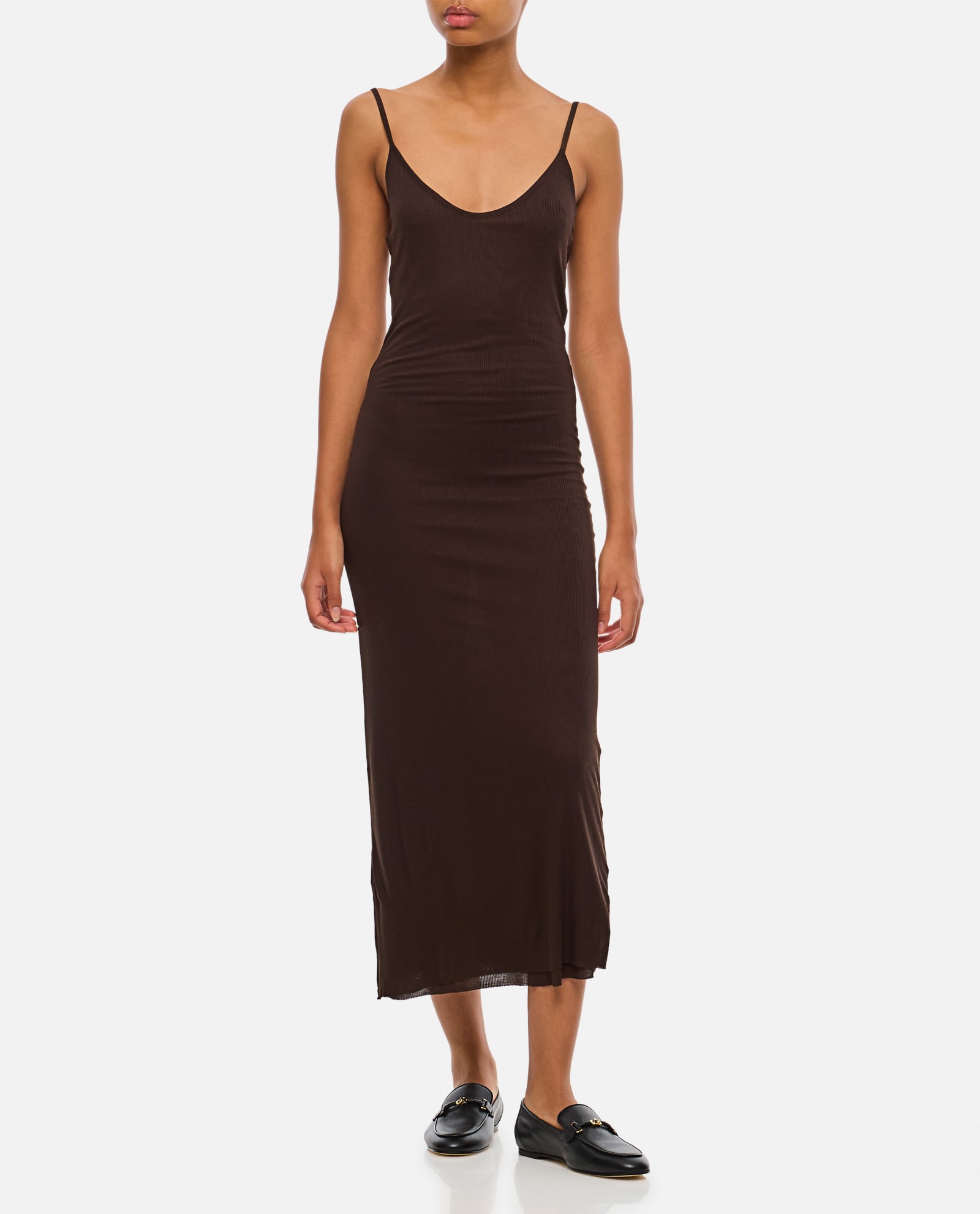 Khaite Leesal Viscose Midi Dress In Dark Brown