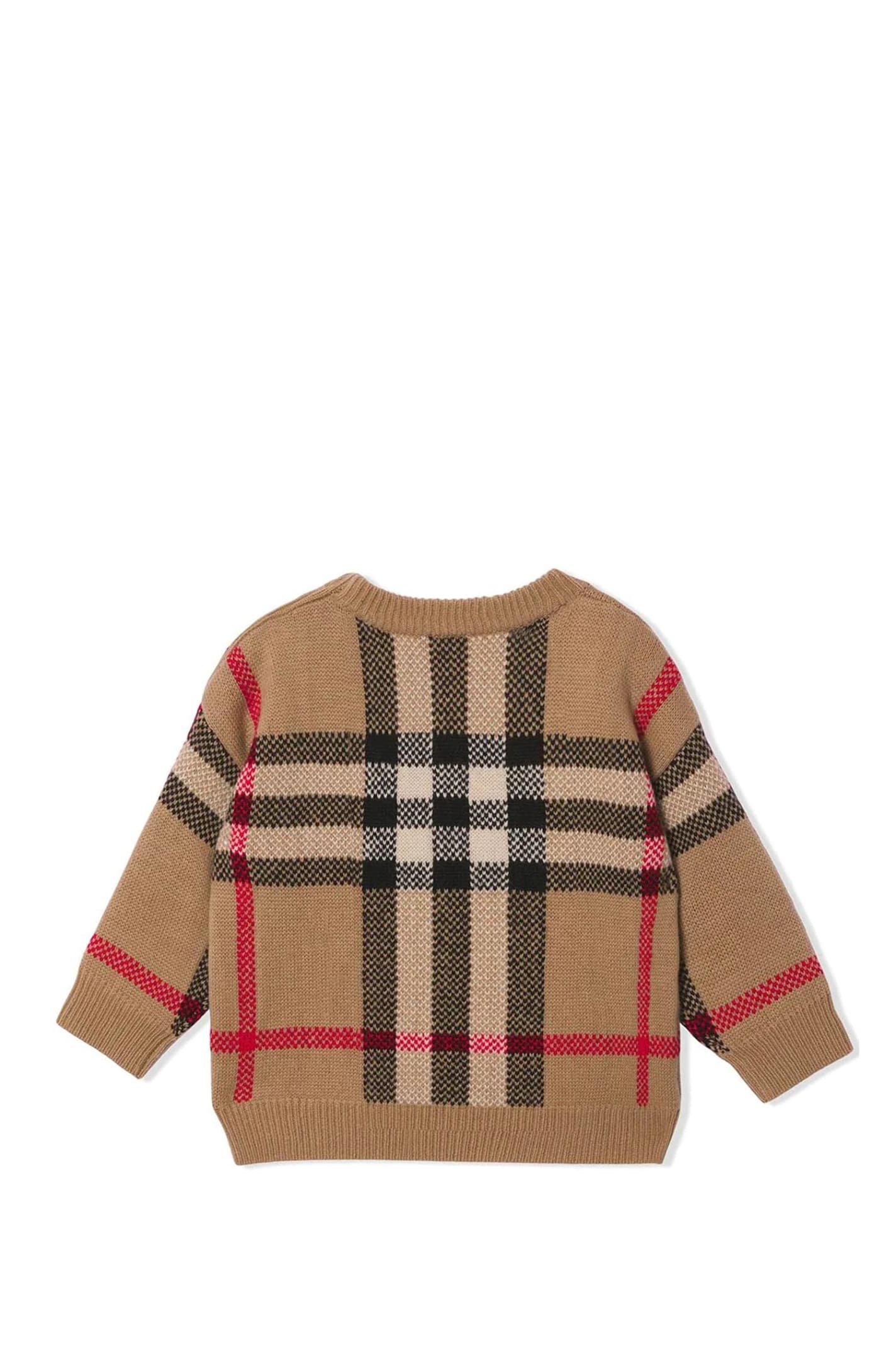 Shop Burberry Sweater With Check Pattern In Beige