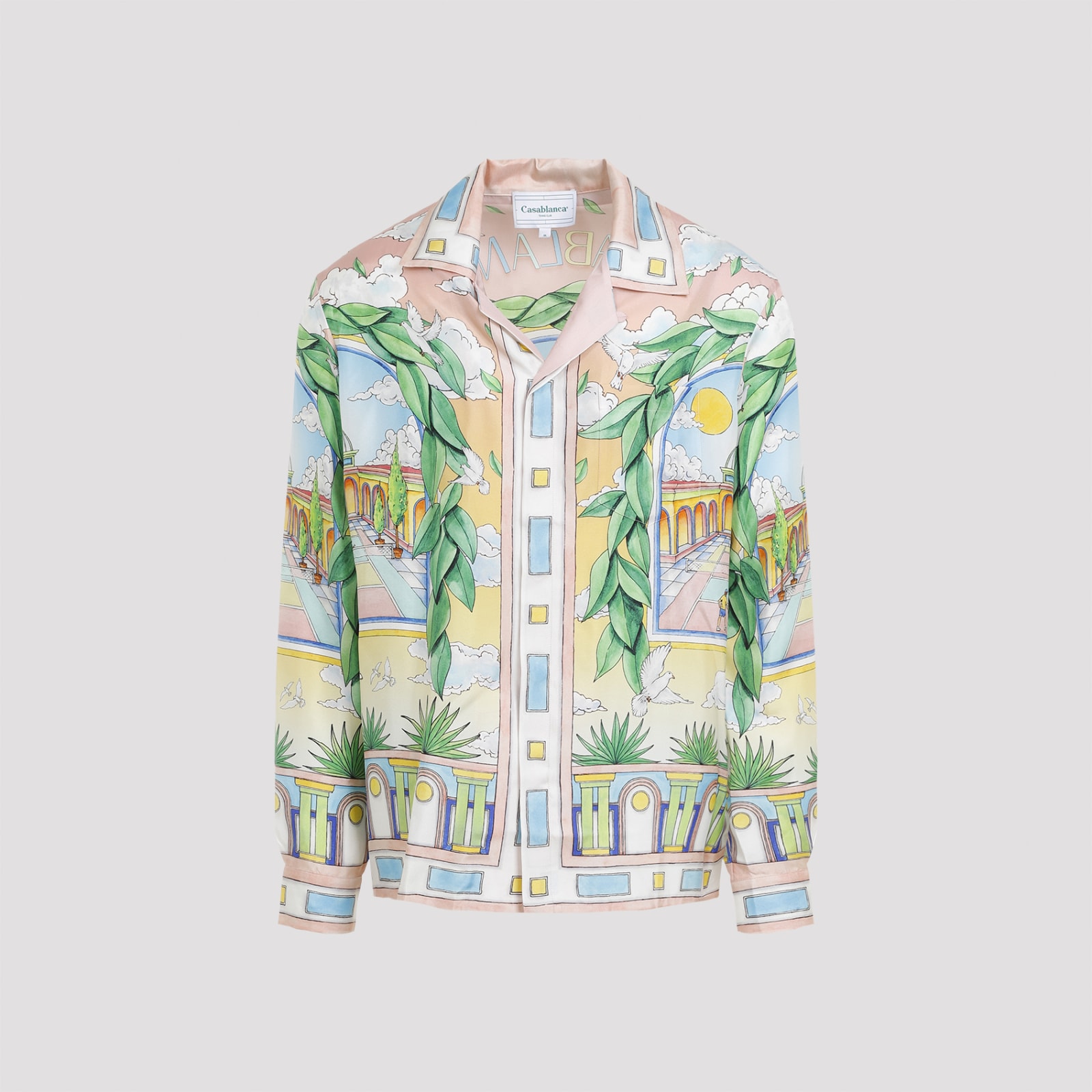 Shop Casablanca Silk Paysage Ideal Cuban Collar Shirt