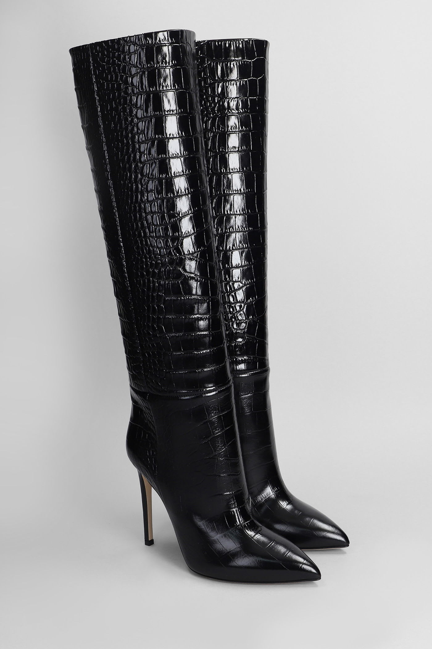 Paris Texas Stiletto Boot High Heels Boots In Black Leather In Black