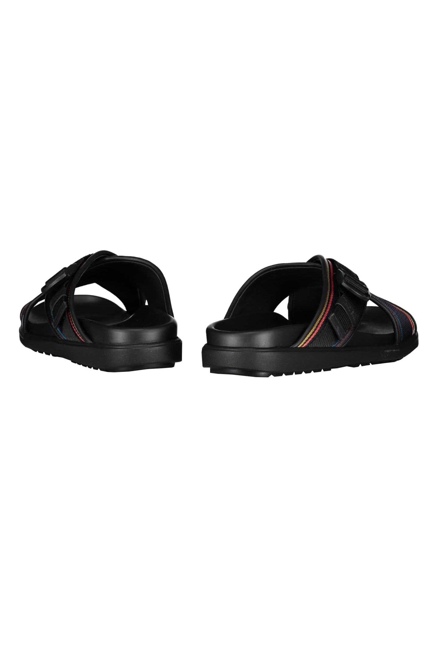 Shop Paul Smith Leather And Fabric Slides In Black