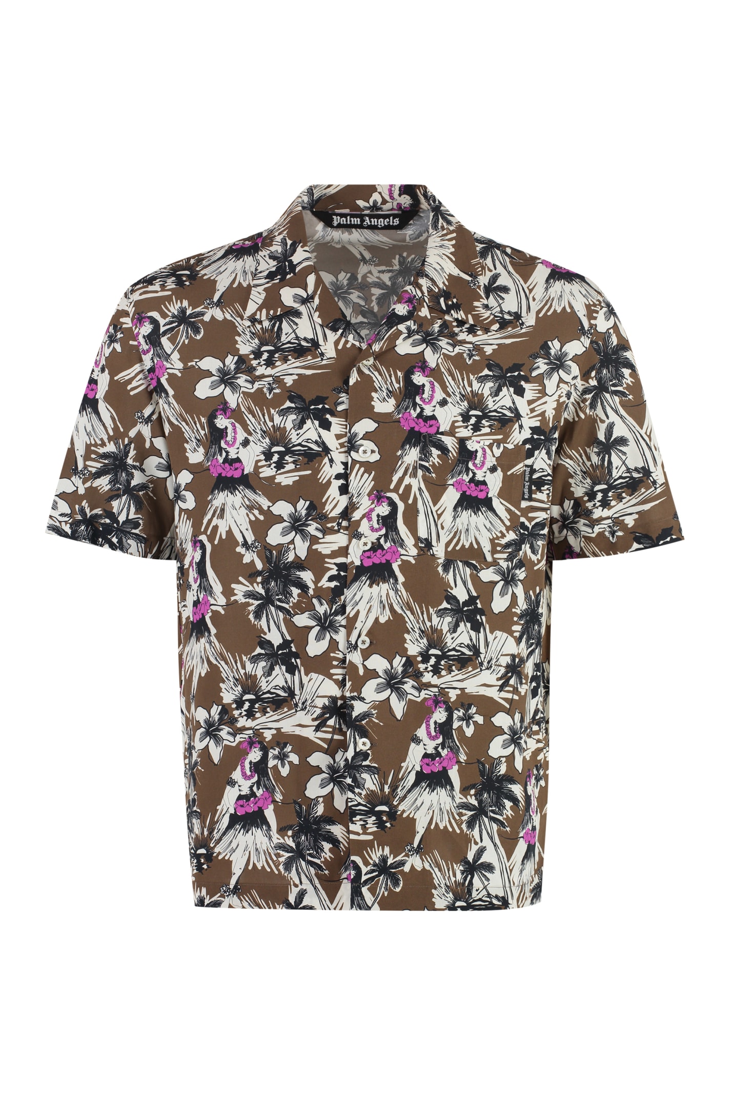 Shop Palm Angels Printed Short Sleeved Shirt In Brown