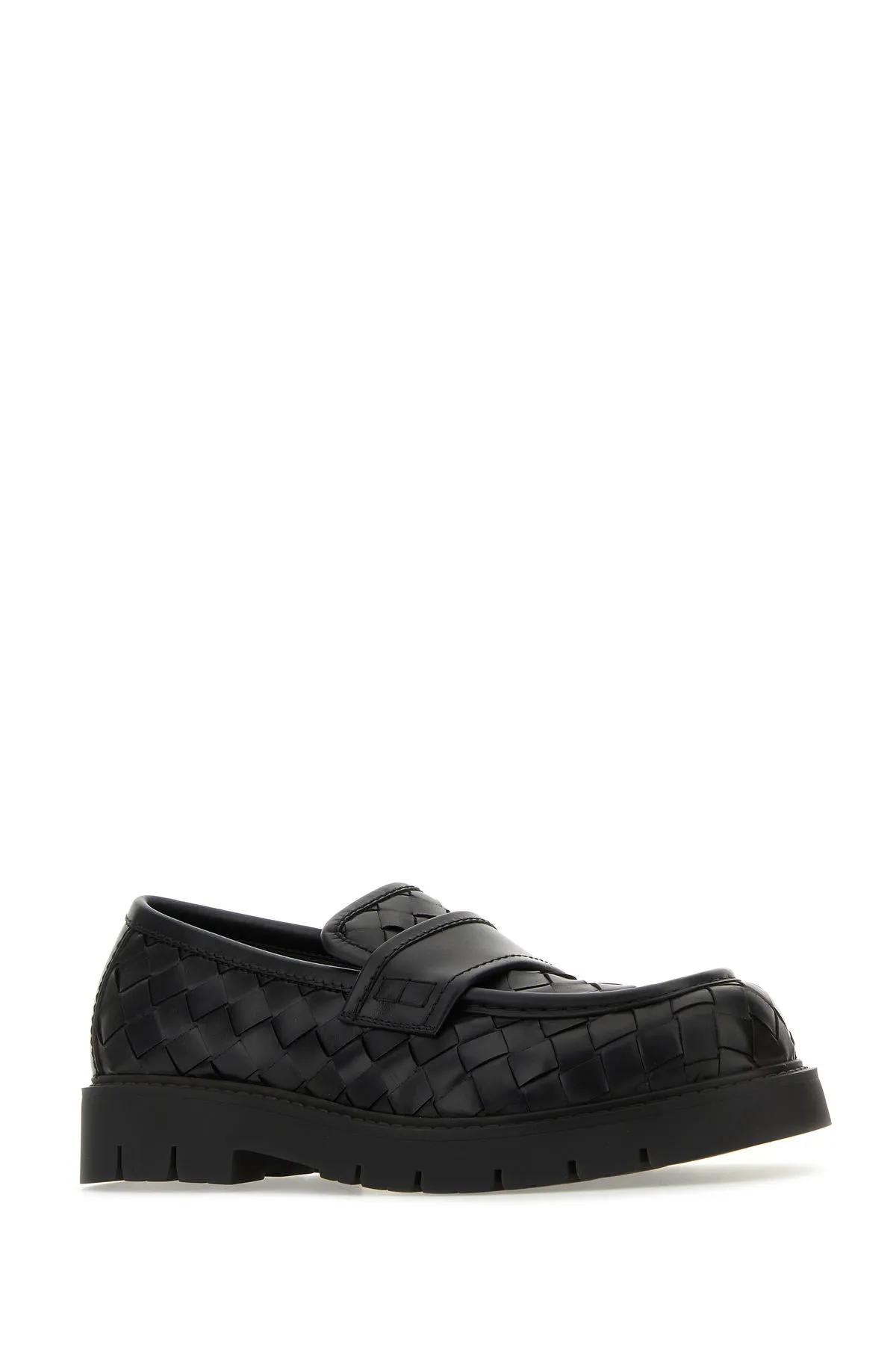 Shop Bottega Veneta Black Leather Loafers