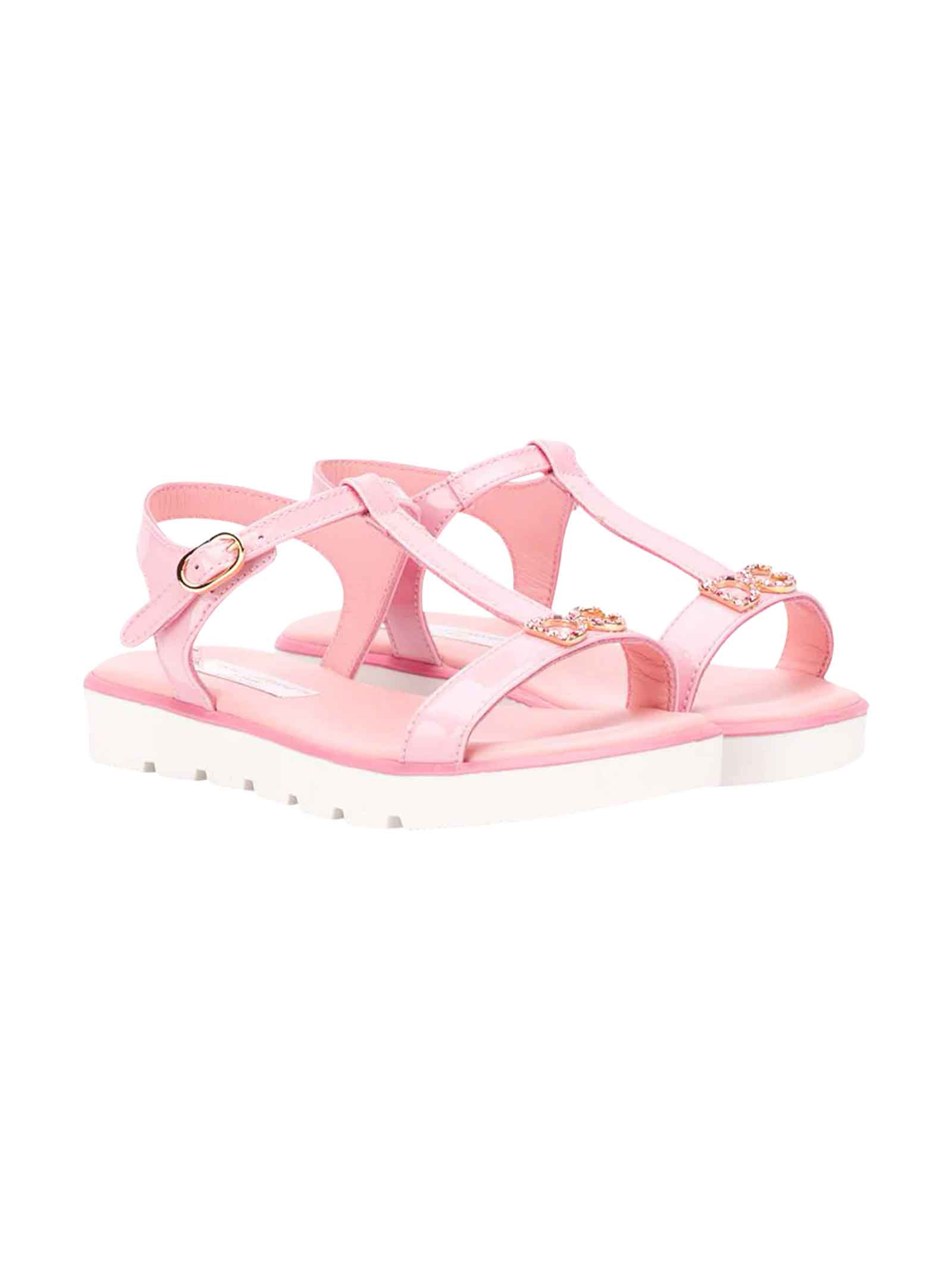 Dolce & Gabbana Pink Sandals With Frontal Logo