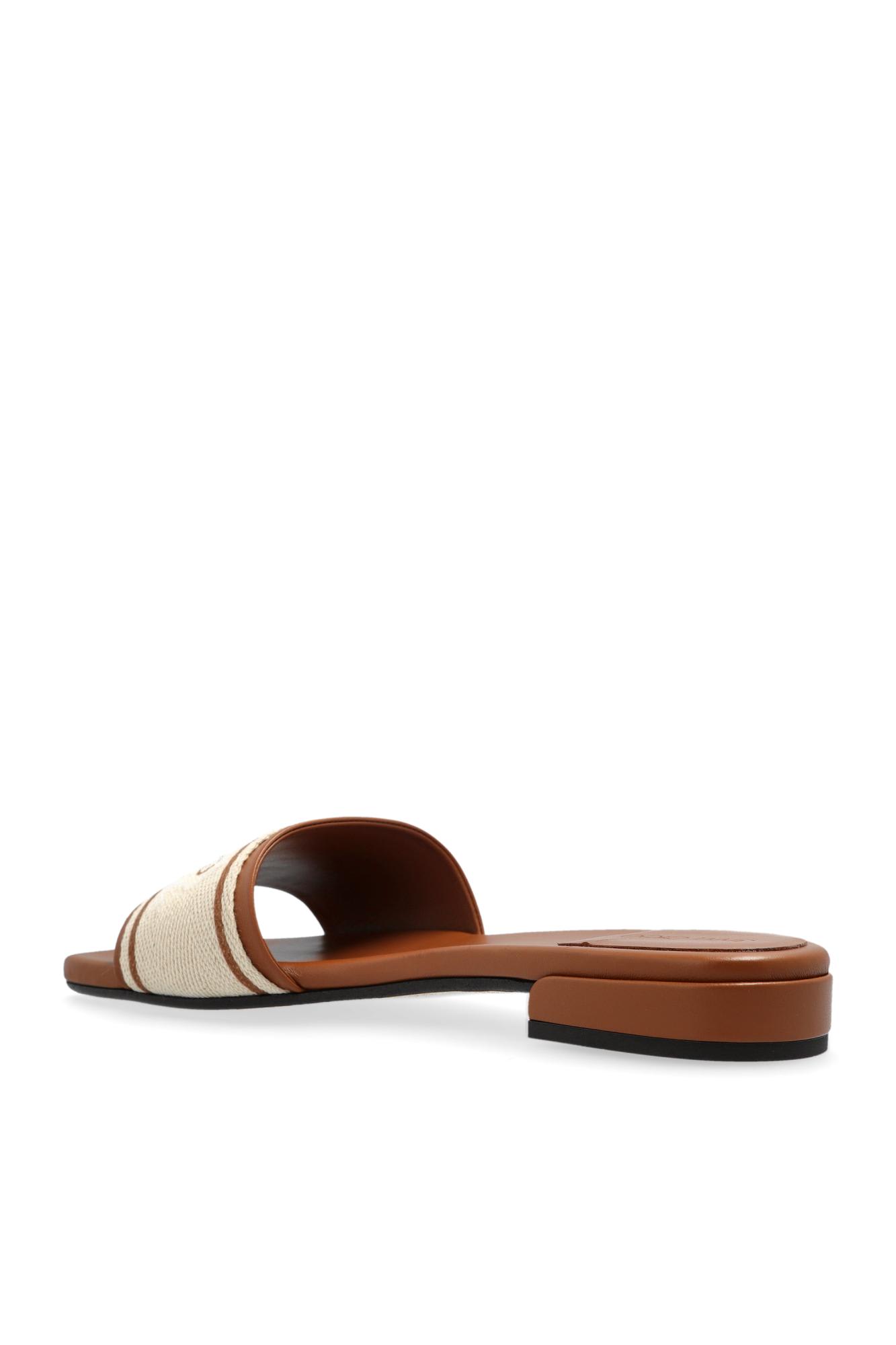 Jimmy Choo Joa Leather Flat Sandals With Round Toe In Brown