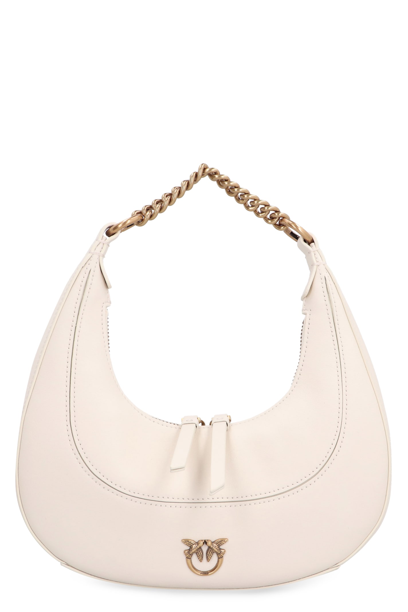 Shop Pinko Brioche Mini Leather Hobo Bag In Q Bianco Seta
