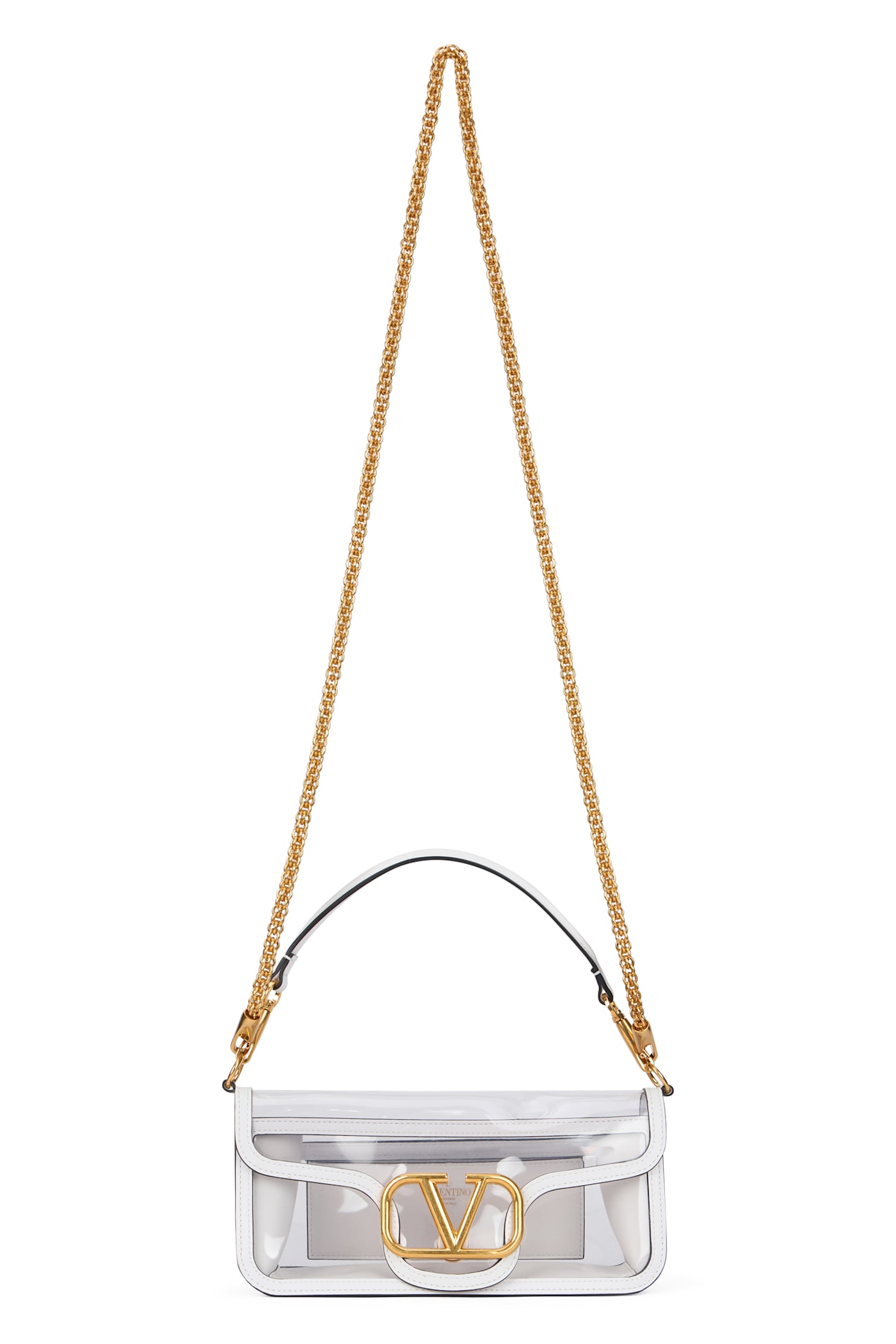 Valentino Elegant Transparent Bag With Golden Details In White