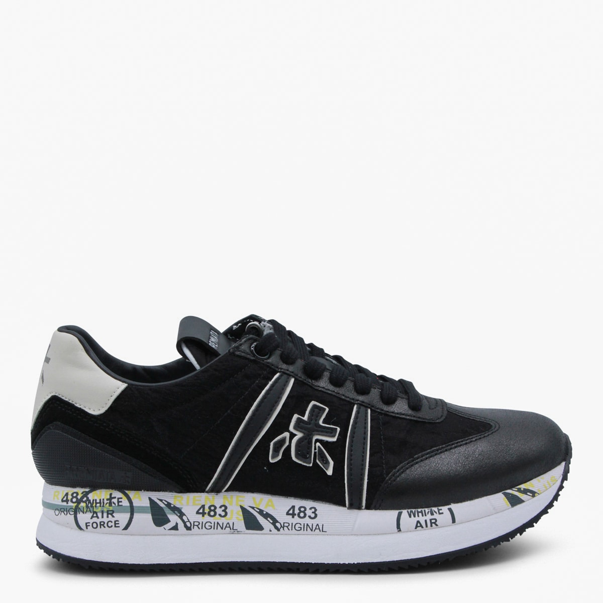 Premiata Casual Low Top Sneakers With Textured Sole In Black