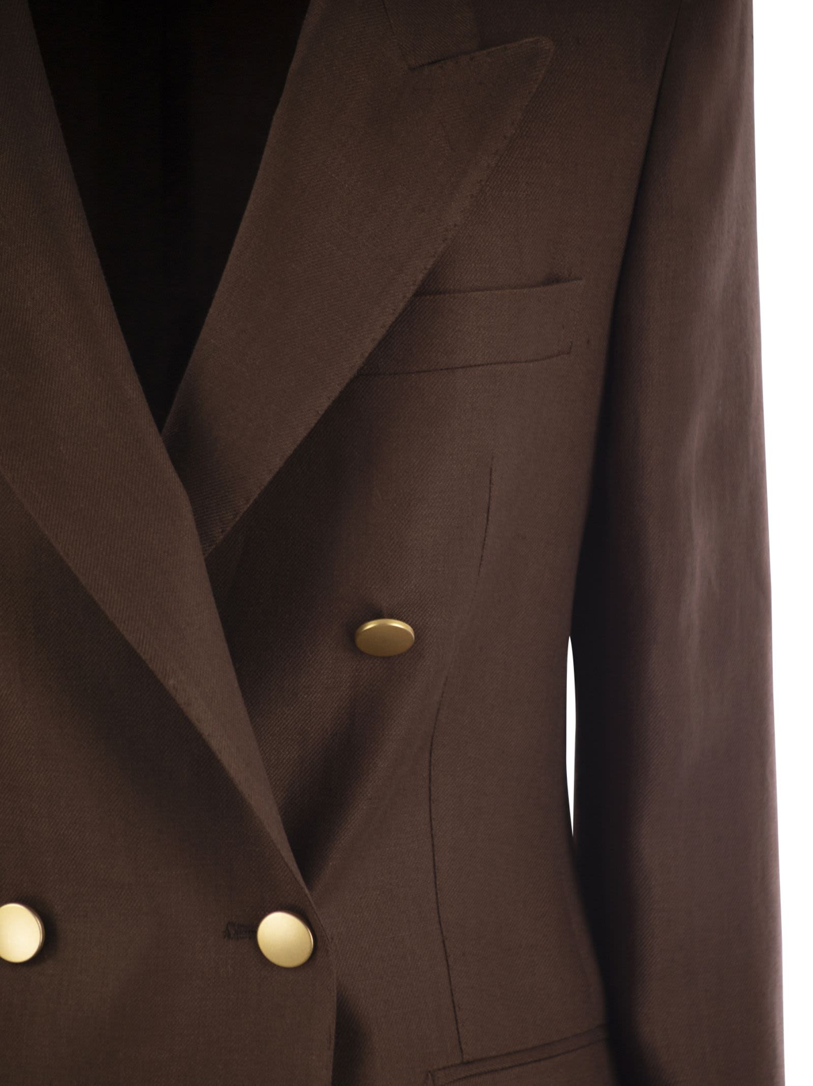 Tagliatore Double-breasted Brown Jacket In Linen Women In Brown