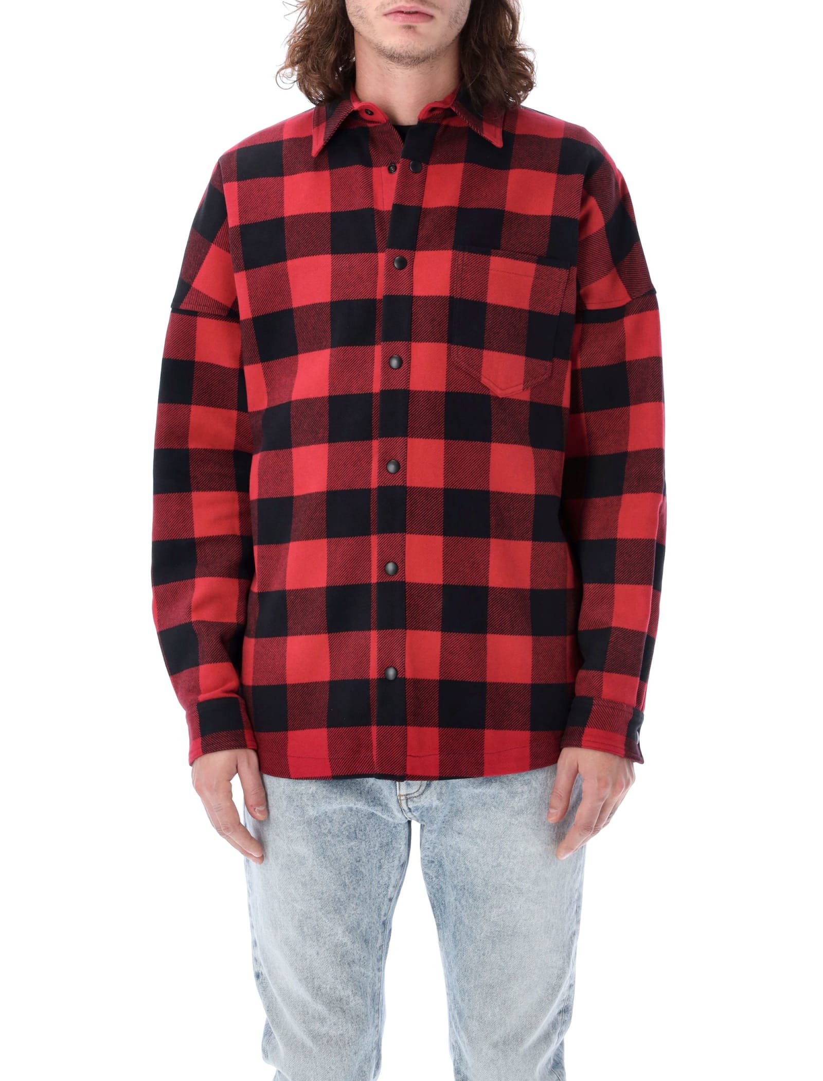 Palm Angels Classic-logo Checked Overshirt In Red