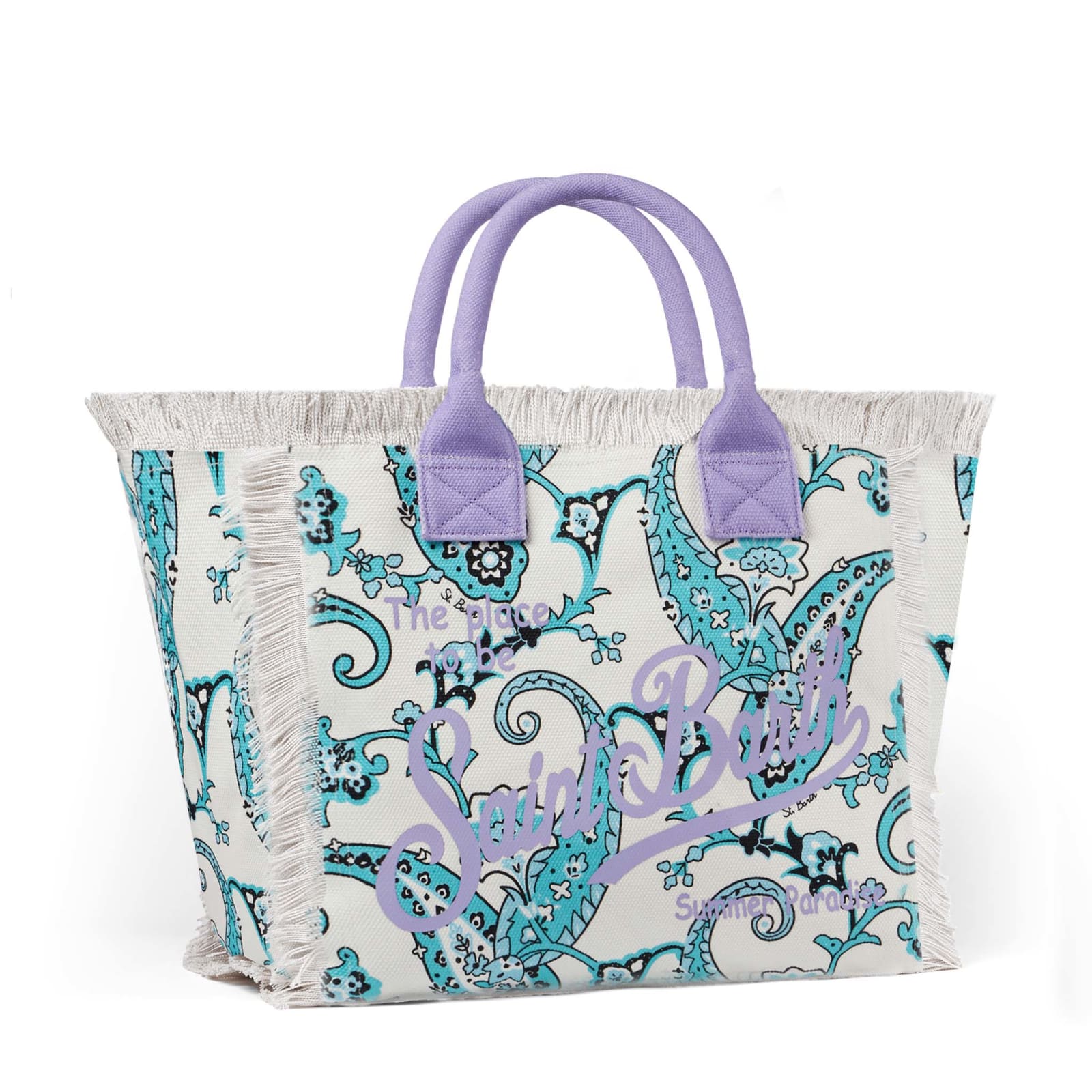 Mc2 Saint Barth Vanity Canvas Shoulder Bag With Paisley Print In White
