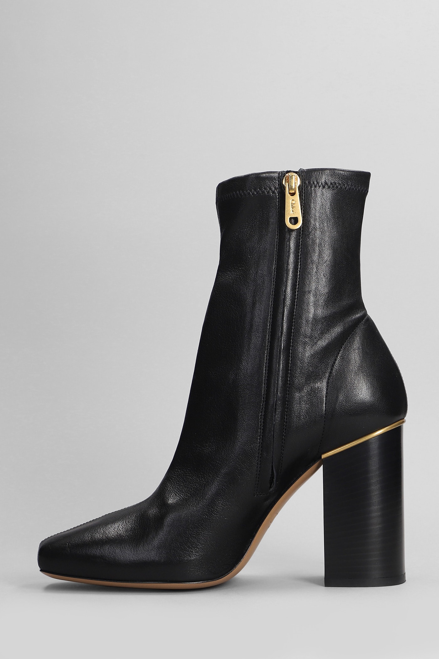 Shop Chloé Ambre High Heels Ankle Boots In Black Leather