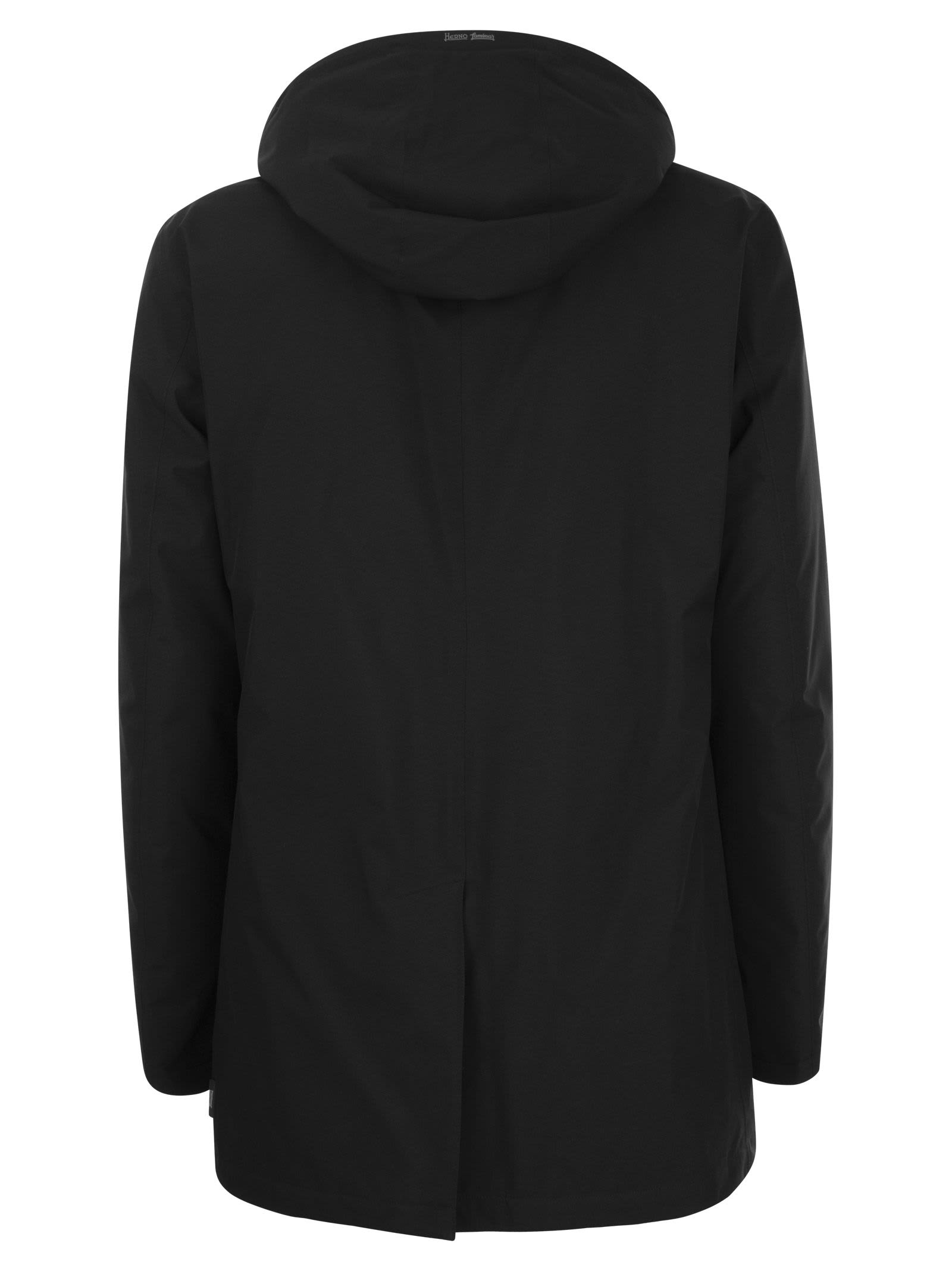 Shop Herno Long Down Jacket With Hood In Black