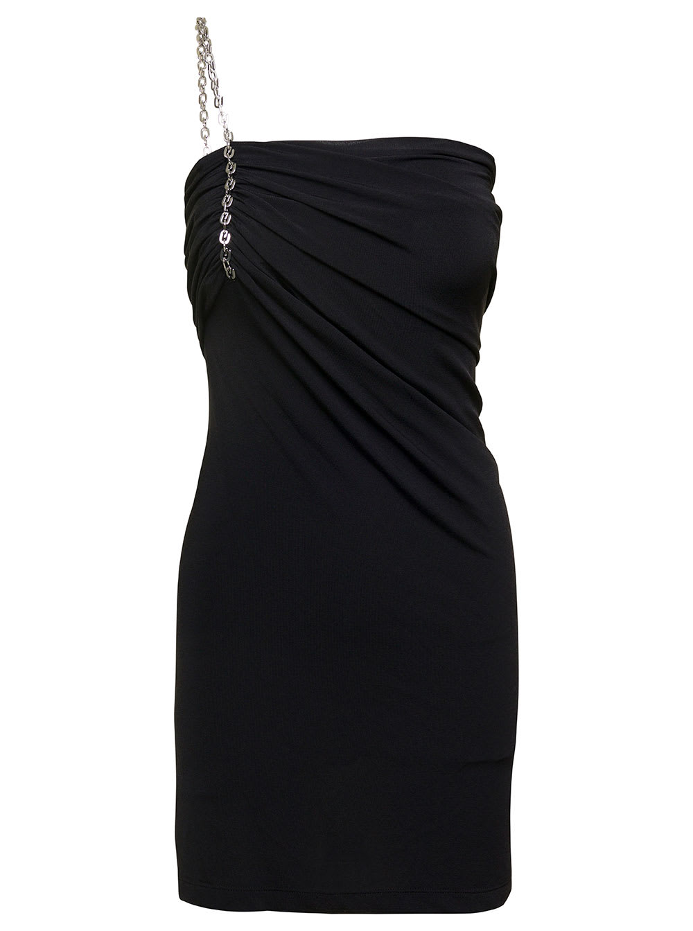 Shop Givenchy Black Strapless Draped Dress With Chain In Polyamide Woman