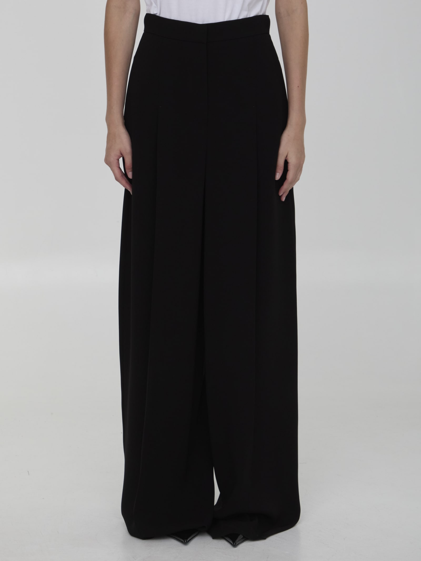 Shop Max Mara Lino Trousers In Black