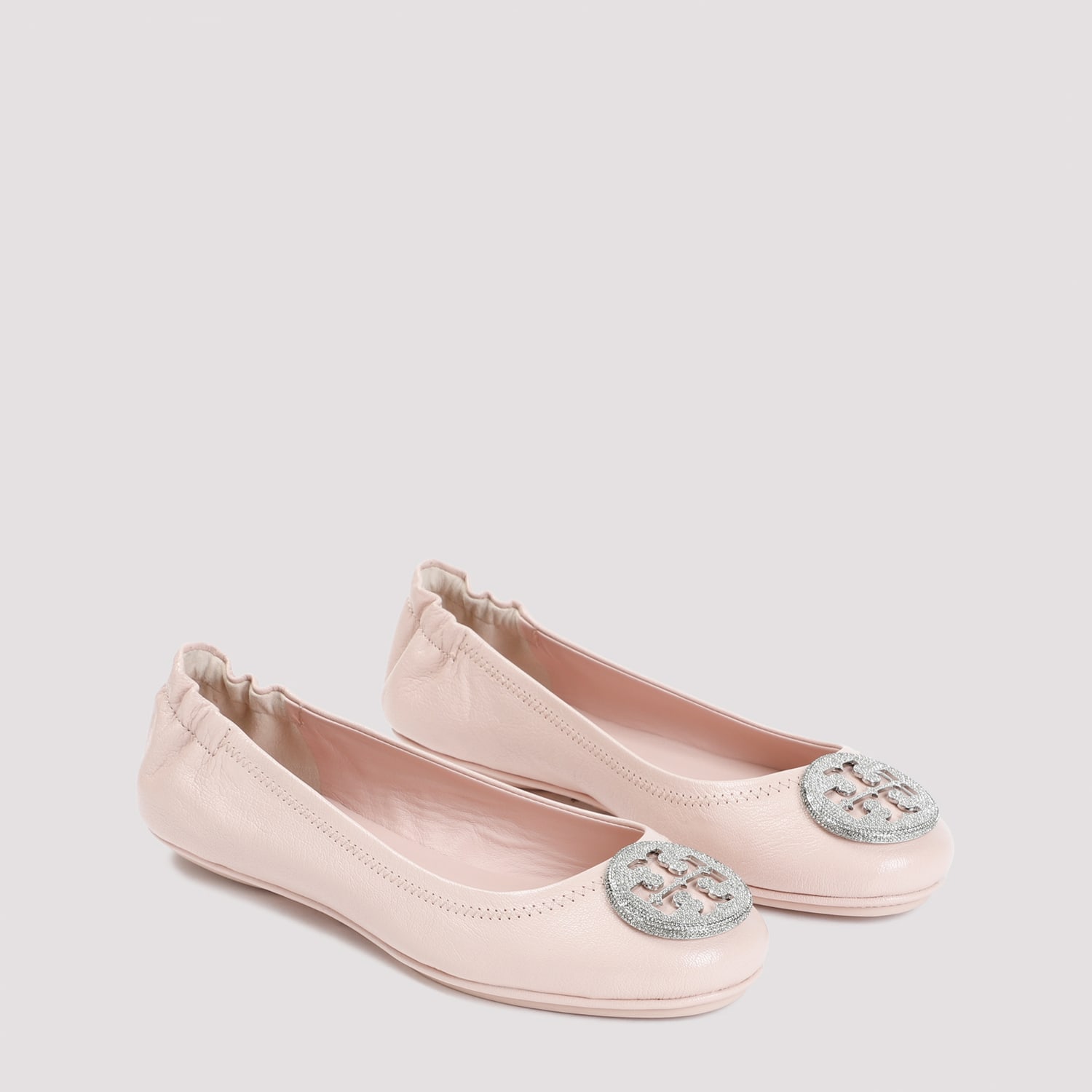 Shop Tory Burch Minnie Pave Ballerina In Shell Pink