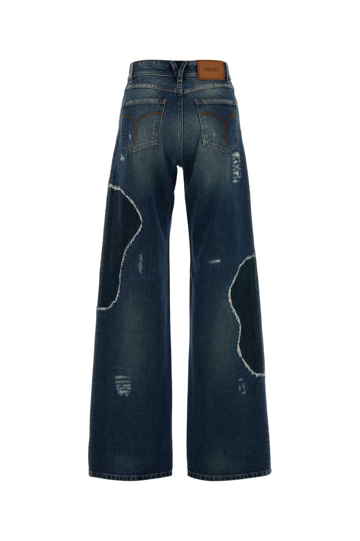 Versace Wide-leg Denim Trousers Featuring Pockets In Blue