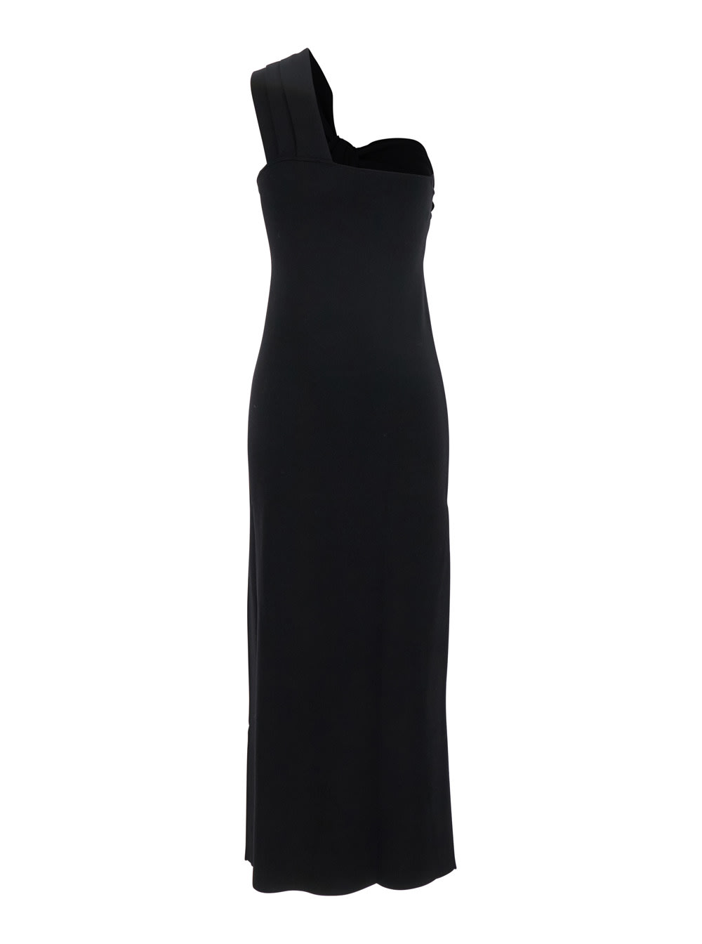 P.a.r.o.s.h Black One-shoulder Dress With Sweetheart Neckline In Viscose Blend Woman In Black