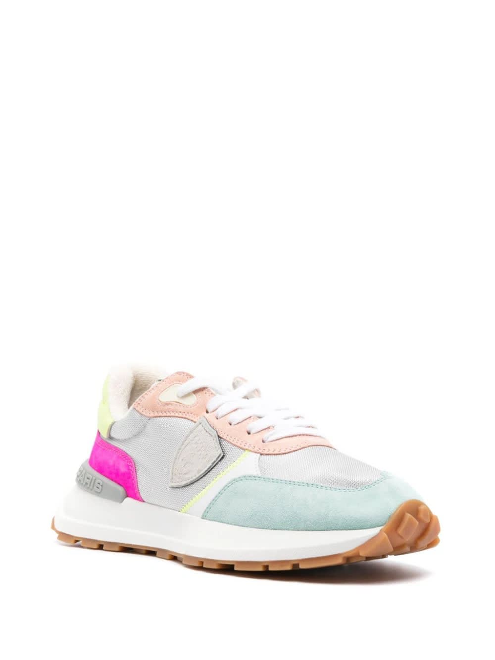 Shop Philippe Model Running Antibes Sneakers - Silver And Fluo