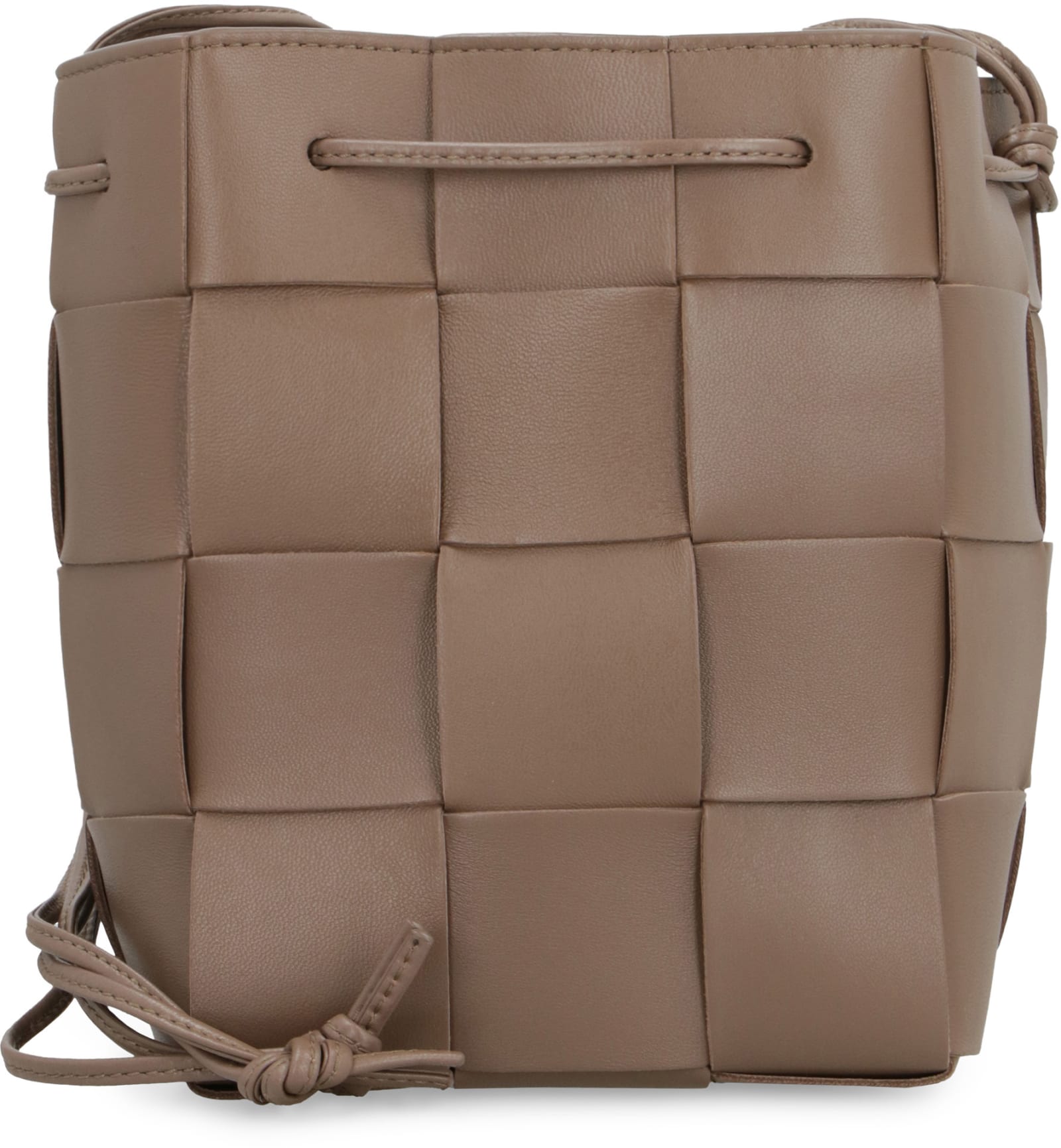 Shop Bottega Veneta Cassette Leather Bucket Bag In Taupe Grey-gold