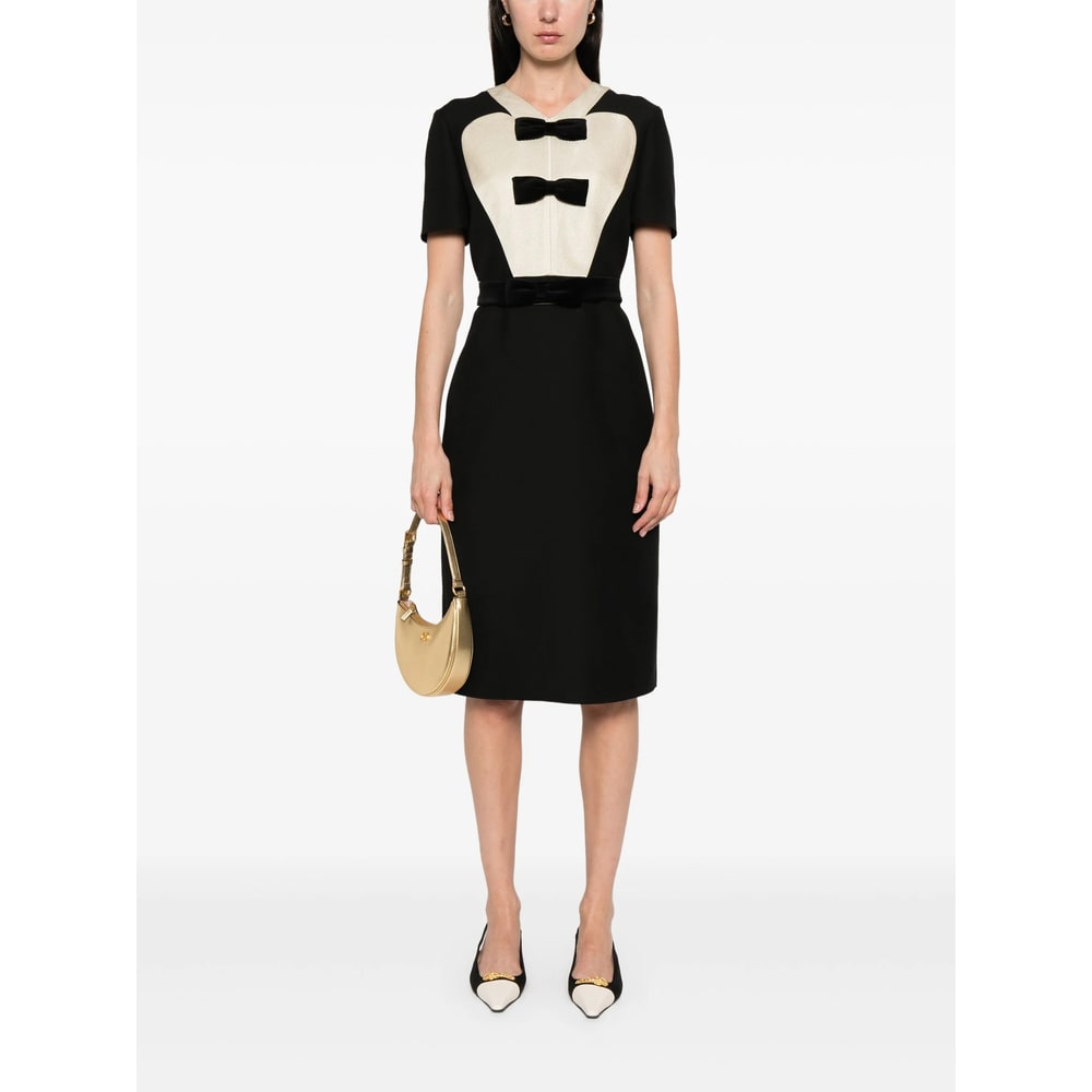 Valentino Bow-detailed Velvet And Ribbed Satin-trimmed Wool And Silk-blend Mini Dress In Black