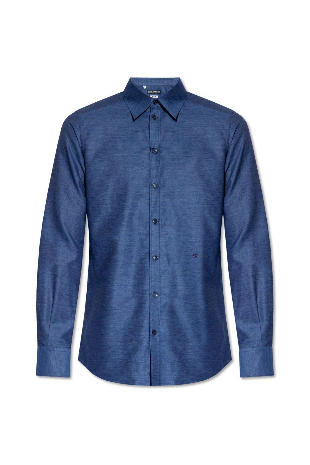 Shop Dolce & Gabbana Logo Embroidered Buttoned Shirt In Blu