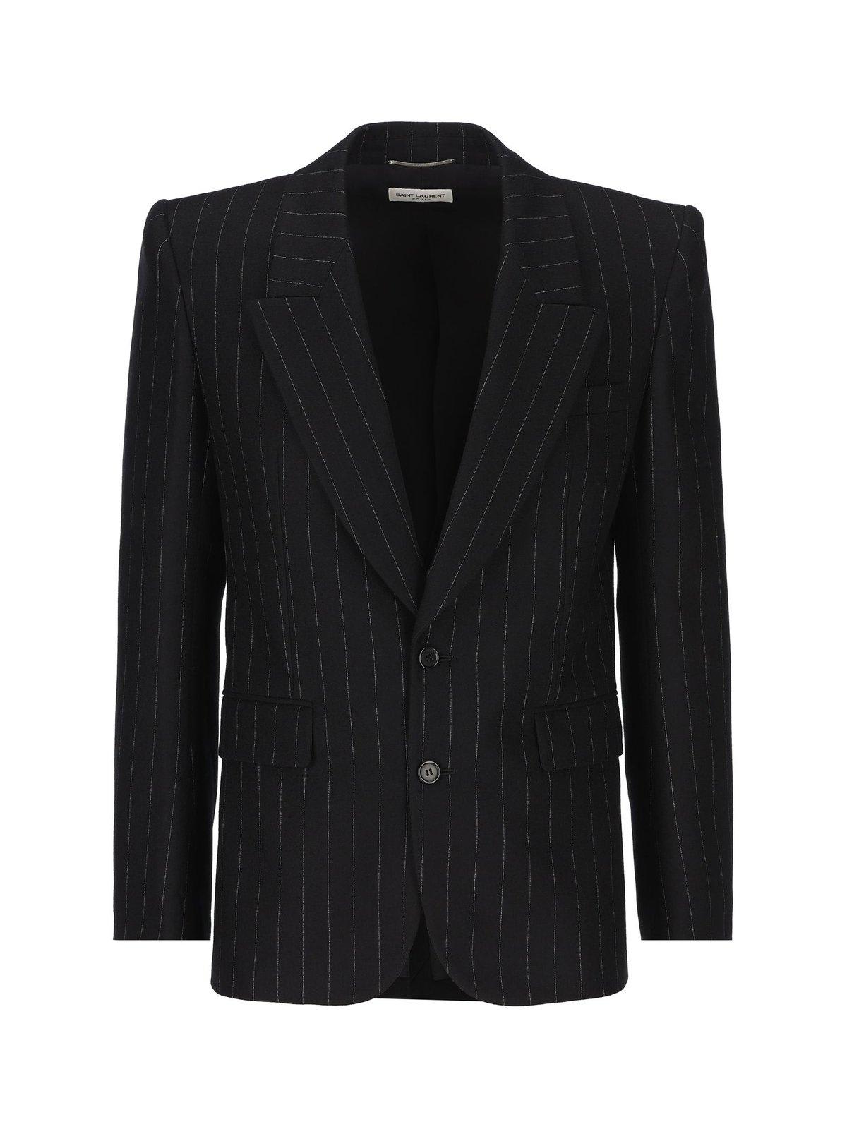 Shop Saint Laurent Pinstriped Tailored Blazer In Black