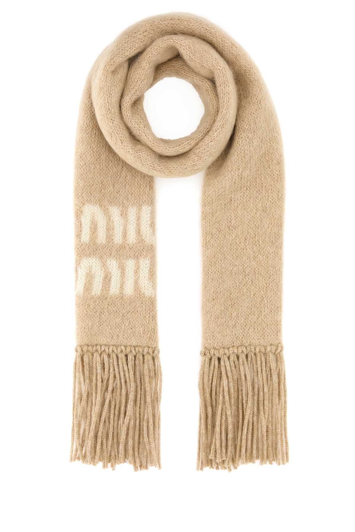 Miu Miu Beige Mohair Blend Scarf In Neutral