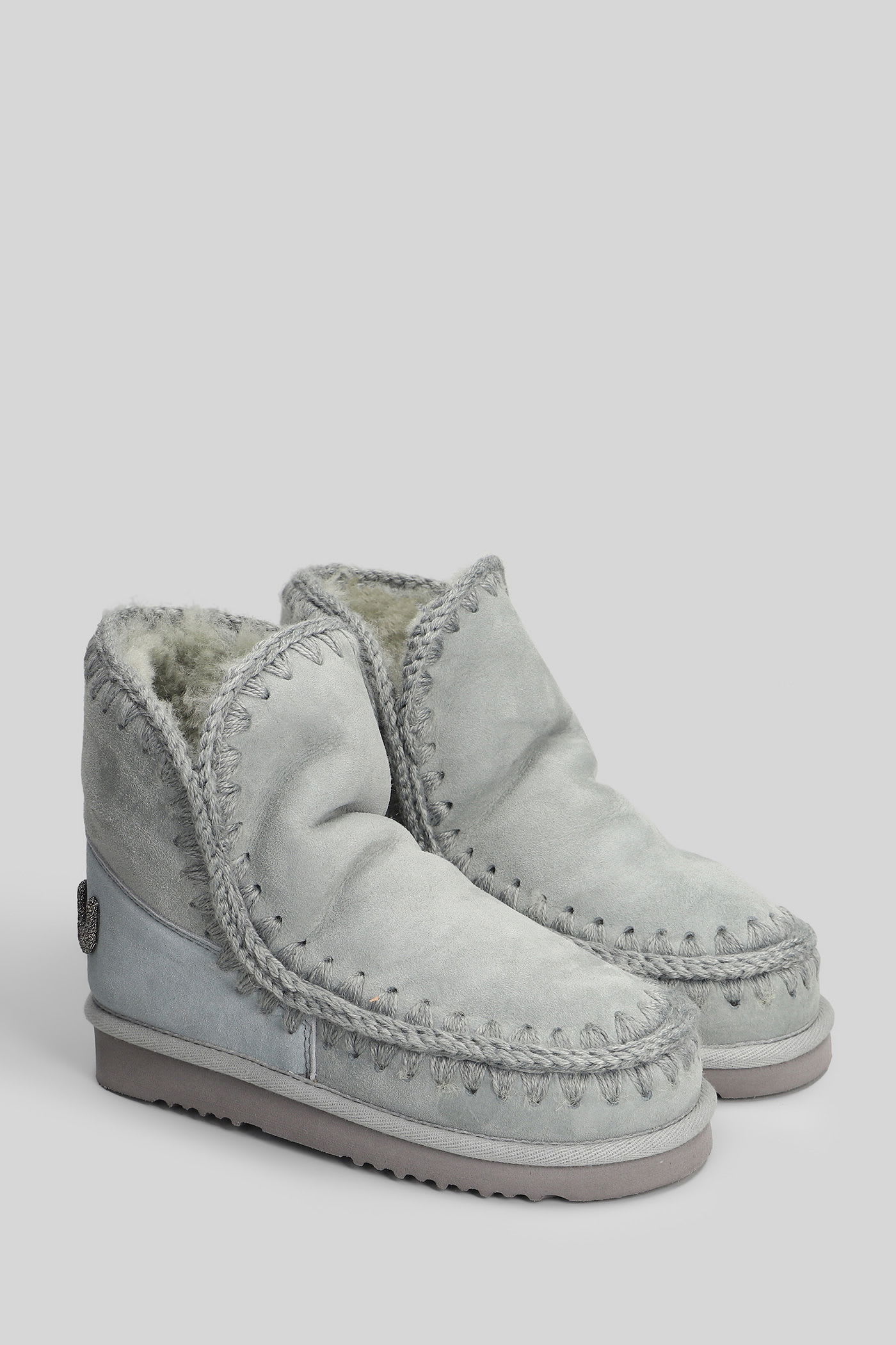 Mou Eskimo 18 Low Heels Ankle Boots In Grey Suede In White
