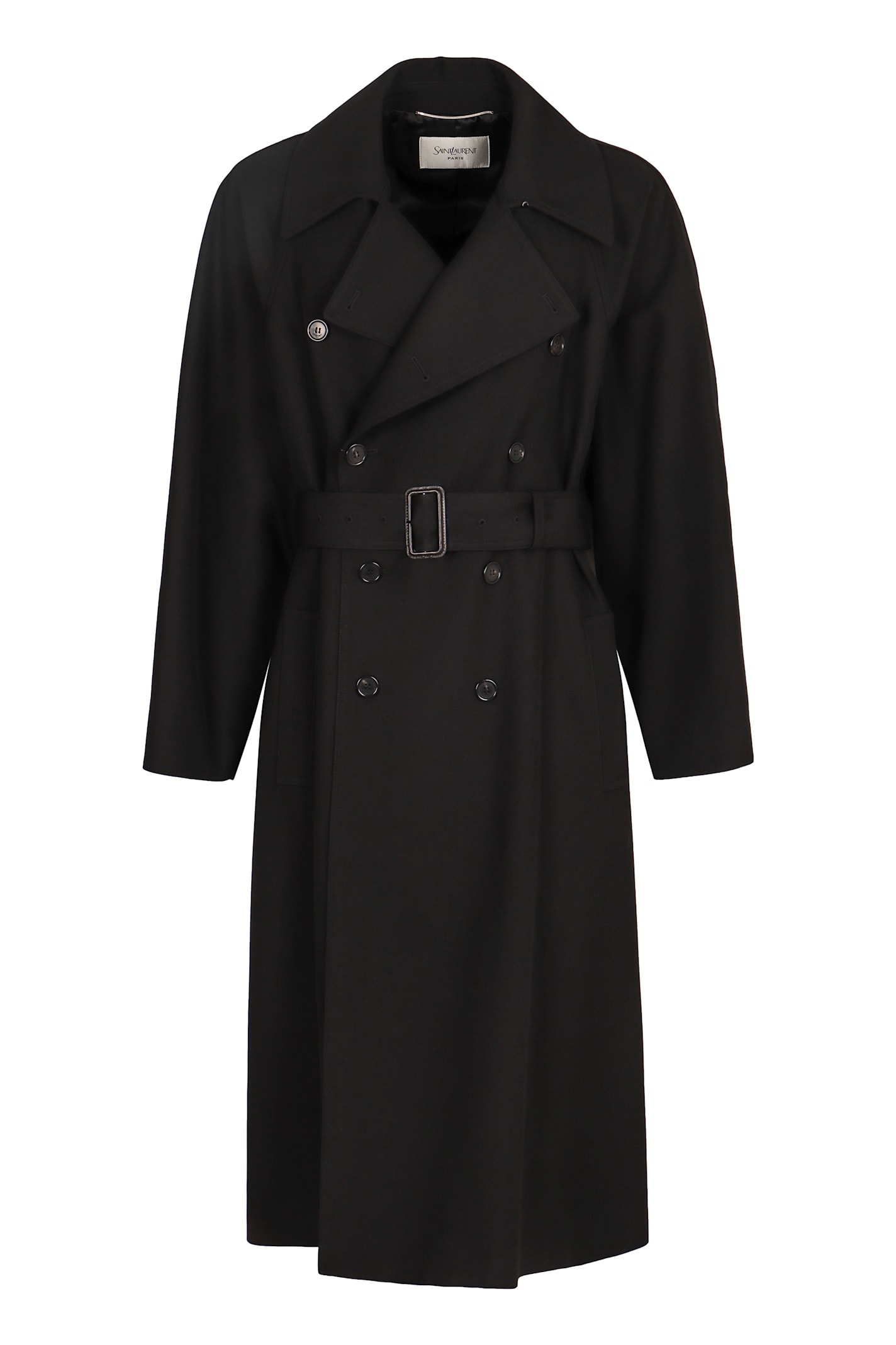 Saint Laurent Wool Long Coat In Black