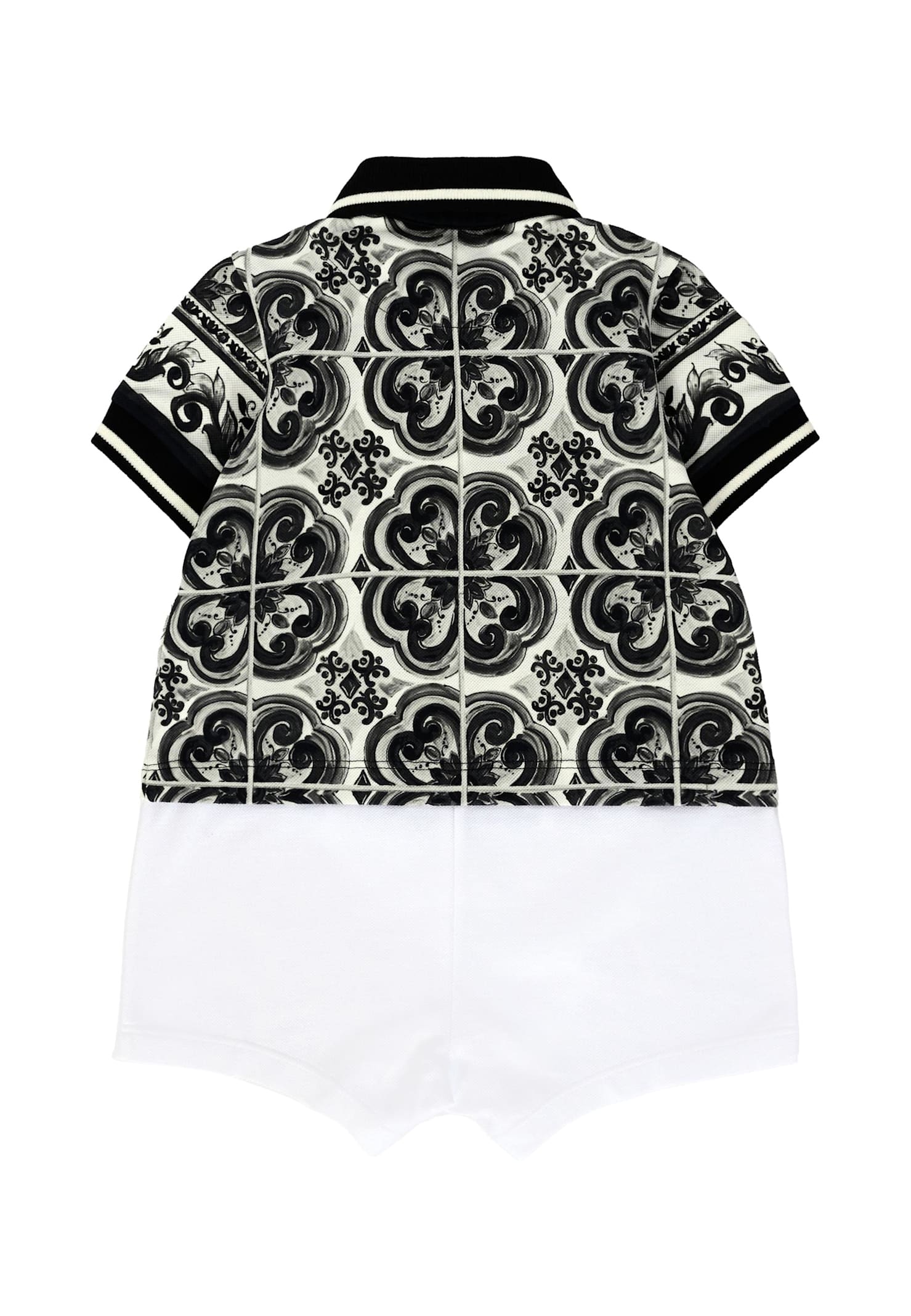 Dolce & Gabbana Black Romper For Baby Boy With Majolica Print In Black