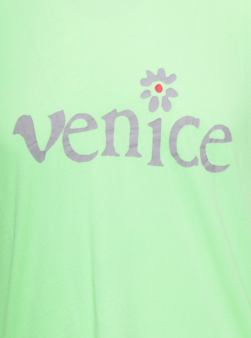 Shop Erl Green Crewneck T-shirt With Venice Print In Cotton