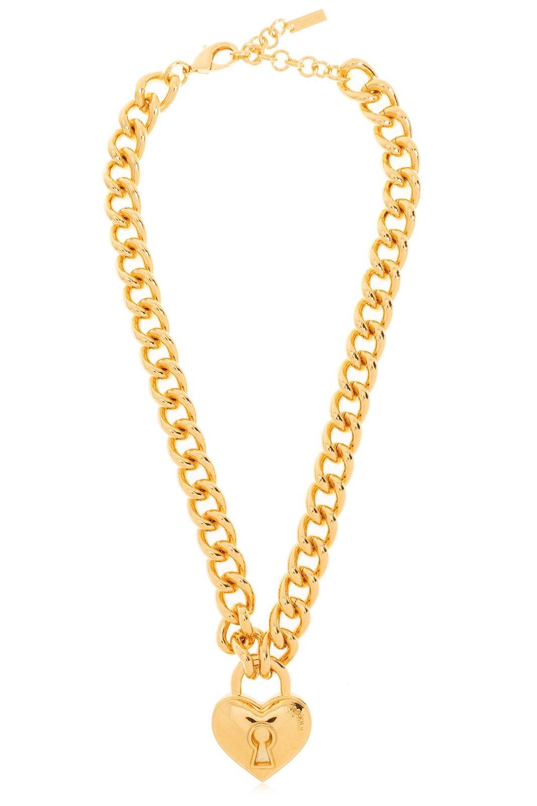 MOSCHINO HEART-PENDANT CABLE-LINK CHAINED NECKLACE