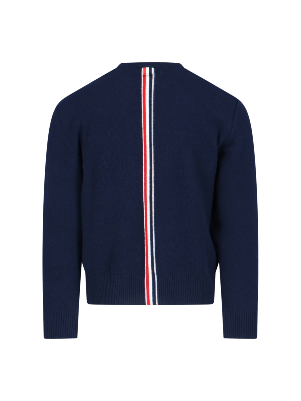 Shop Thom Browne Crewneck Sweater With Tricolor Band In Blue