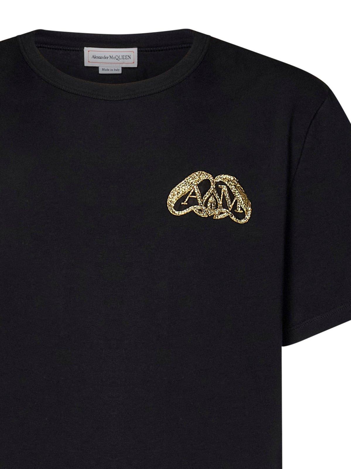Shop Alexander Mcqueen Half Seal Logo Embellished T-shirt In Nero