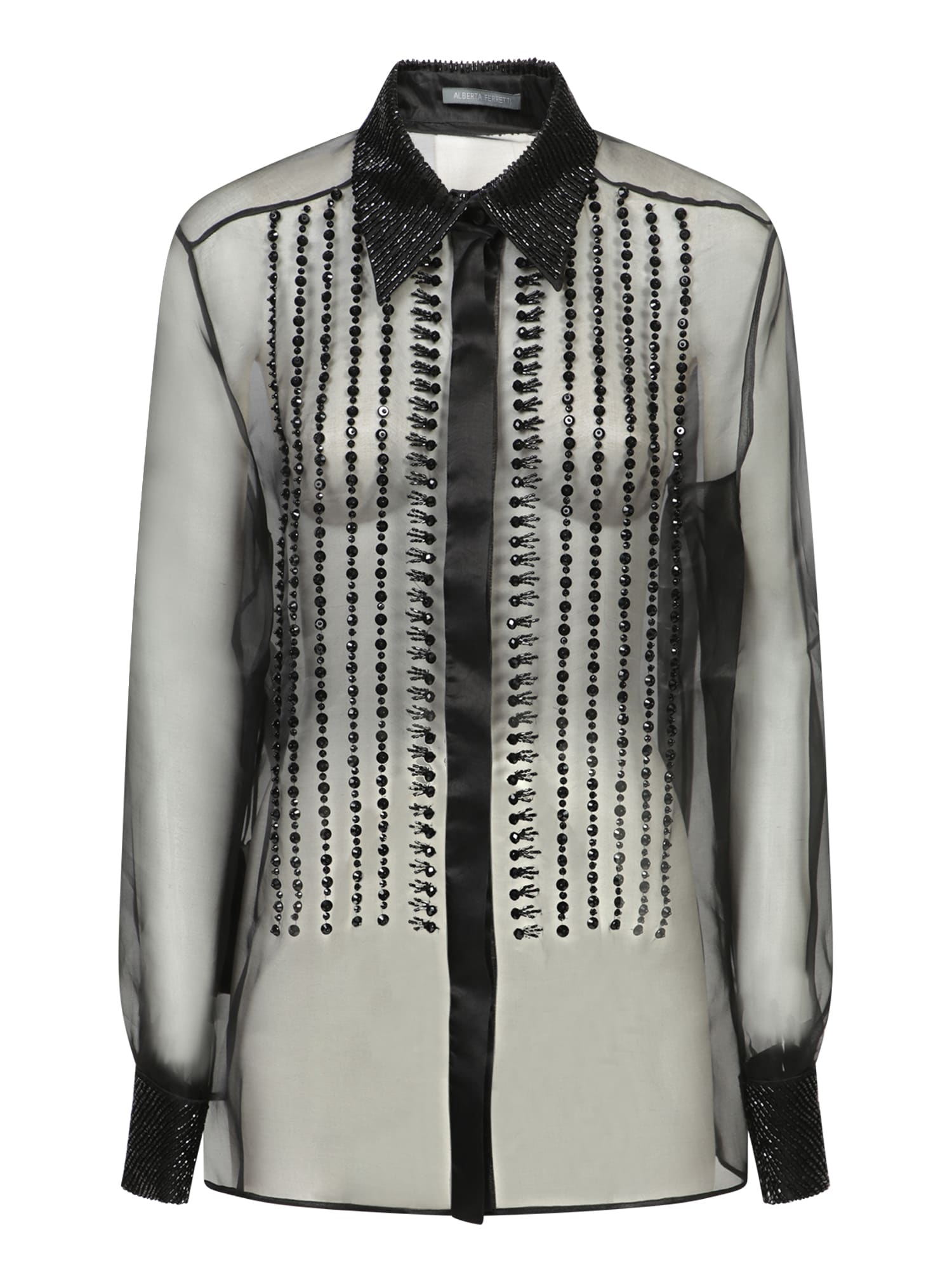 Shop Alberta Ferretti Black Embroidered Organza Shirt