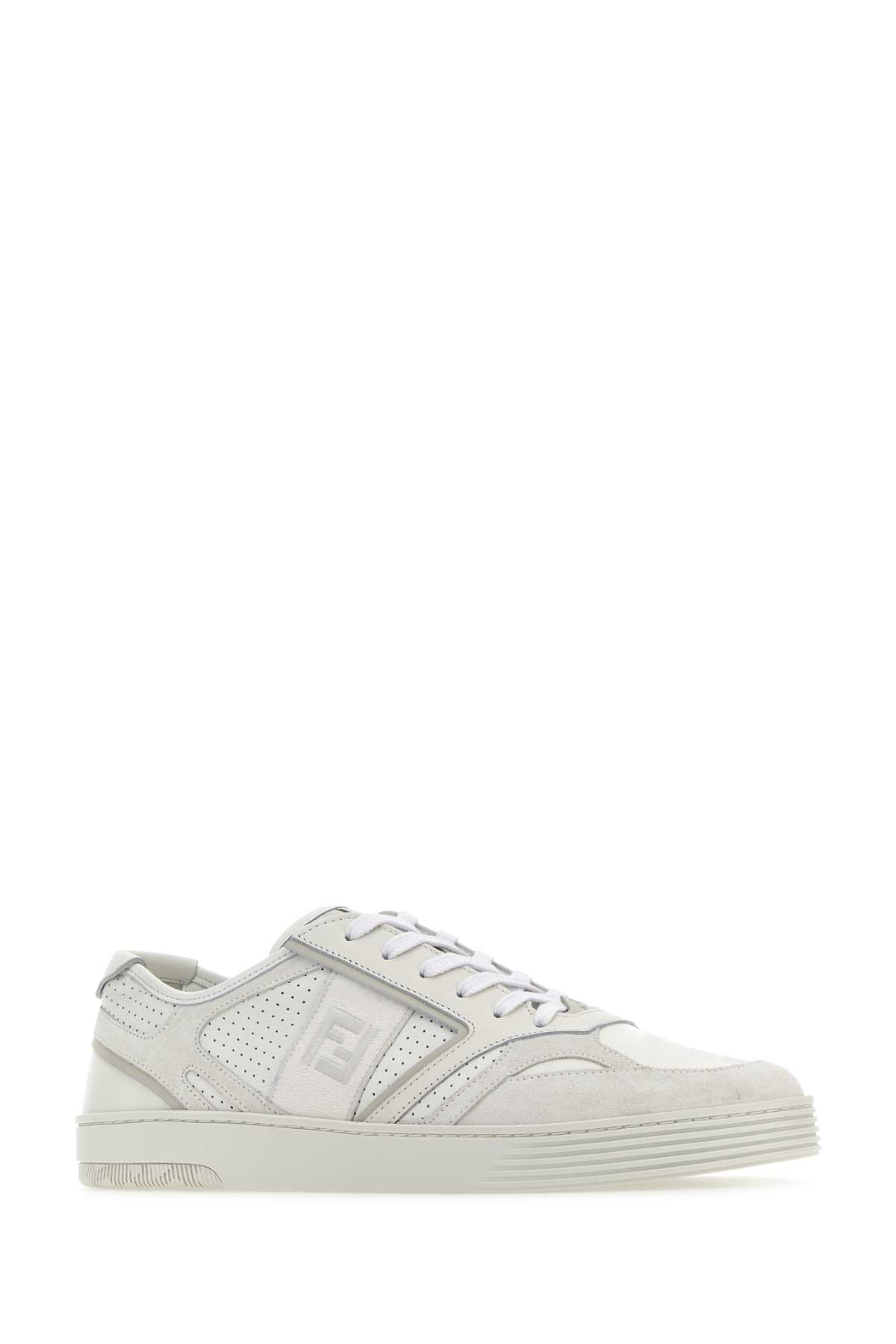 FENDI WHITE LEATHER AND SUEDE STEP SNEAKERS