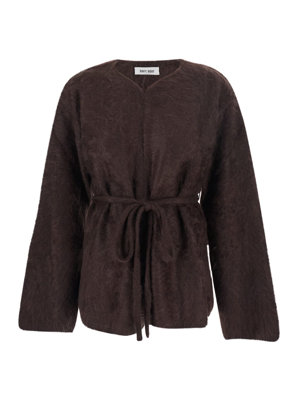 Goat Brown Cardigan With V Neck And Front Belt Closure In Cashmere Woman In Brown