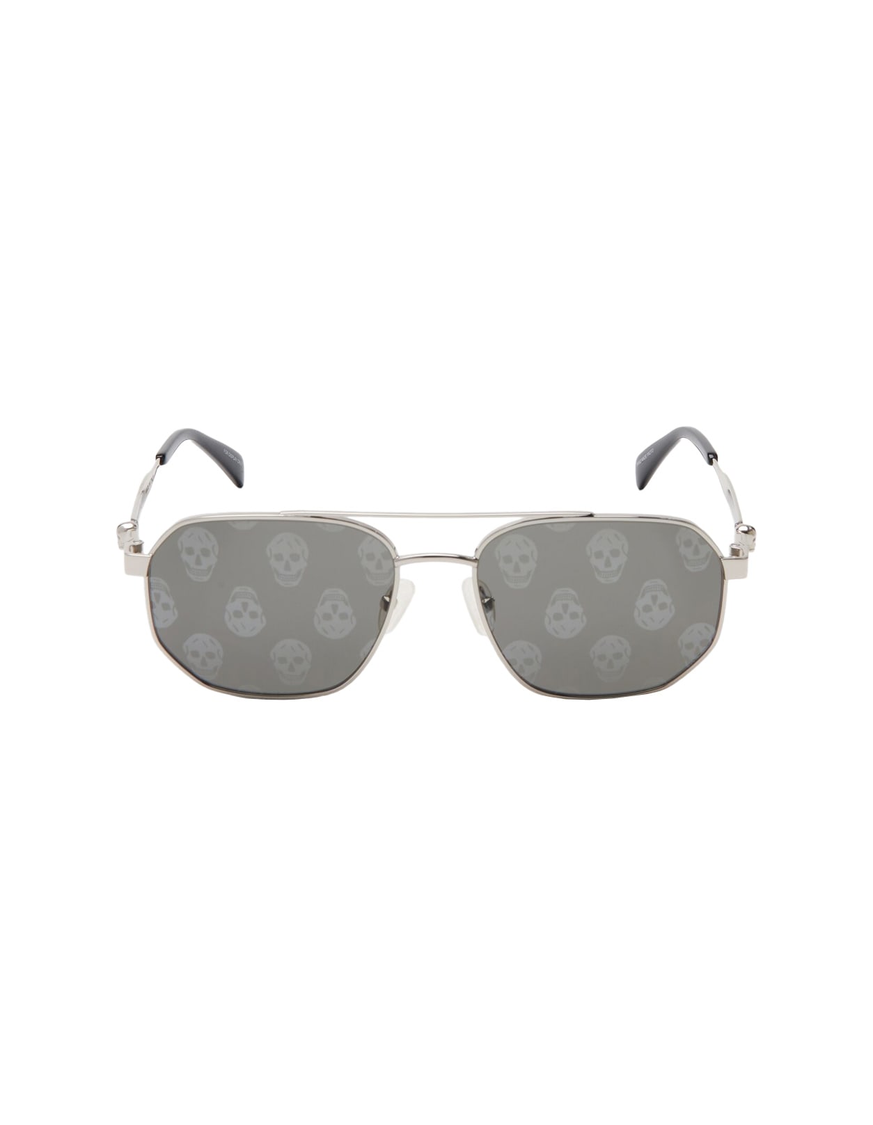 Shop Alexander Mcqueen Caravan Floating Skull Sunglasses In Silver Metal