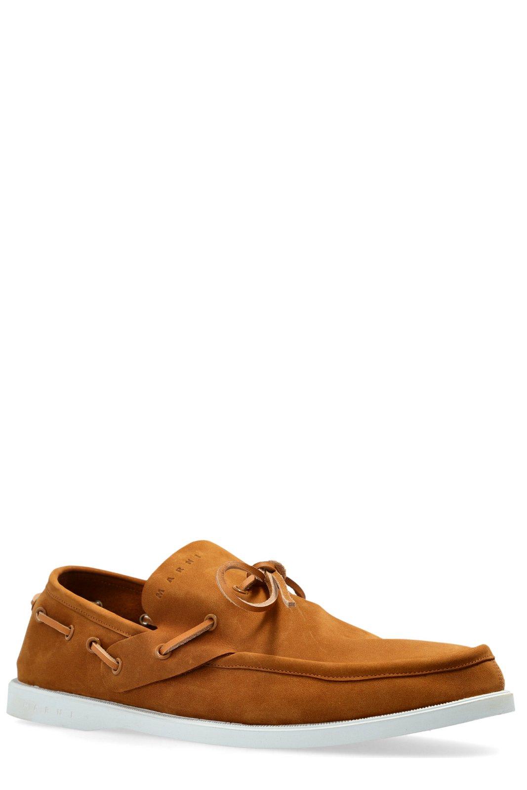 Shop Marni Round-toe Lace-up Loafers In Tobacco