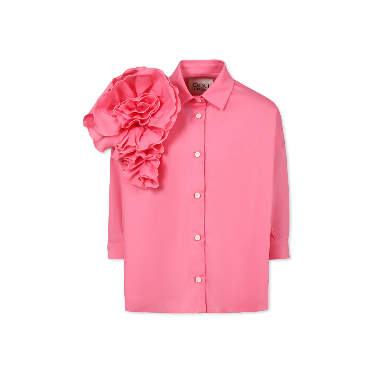 Shop Douuod Pink Shirt For Girl With Roses In Fuchsia