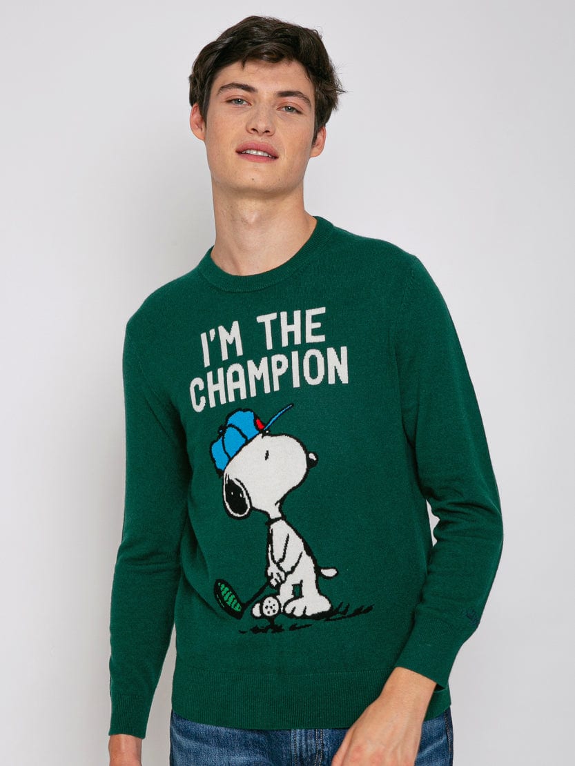 Mc2 Saint Barth Man Sweater With Snoopy Im The Champion Print Peanuts Special Edition In Green