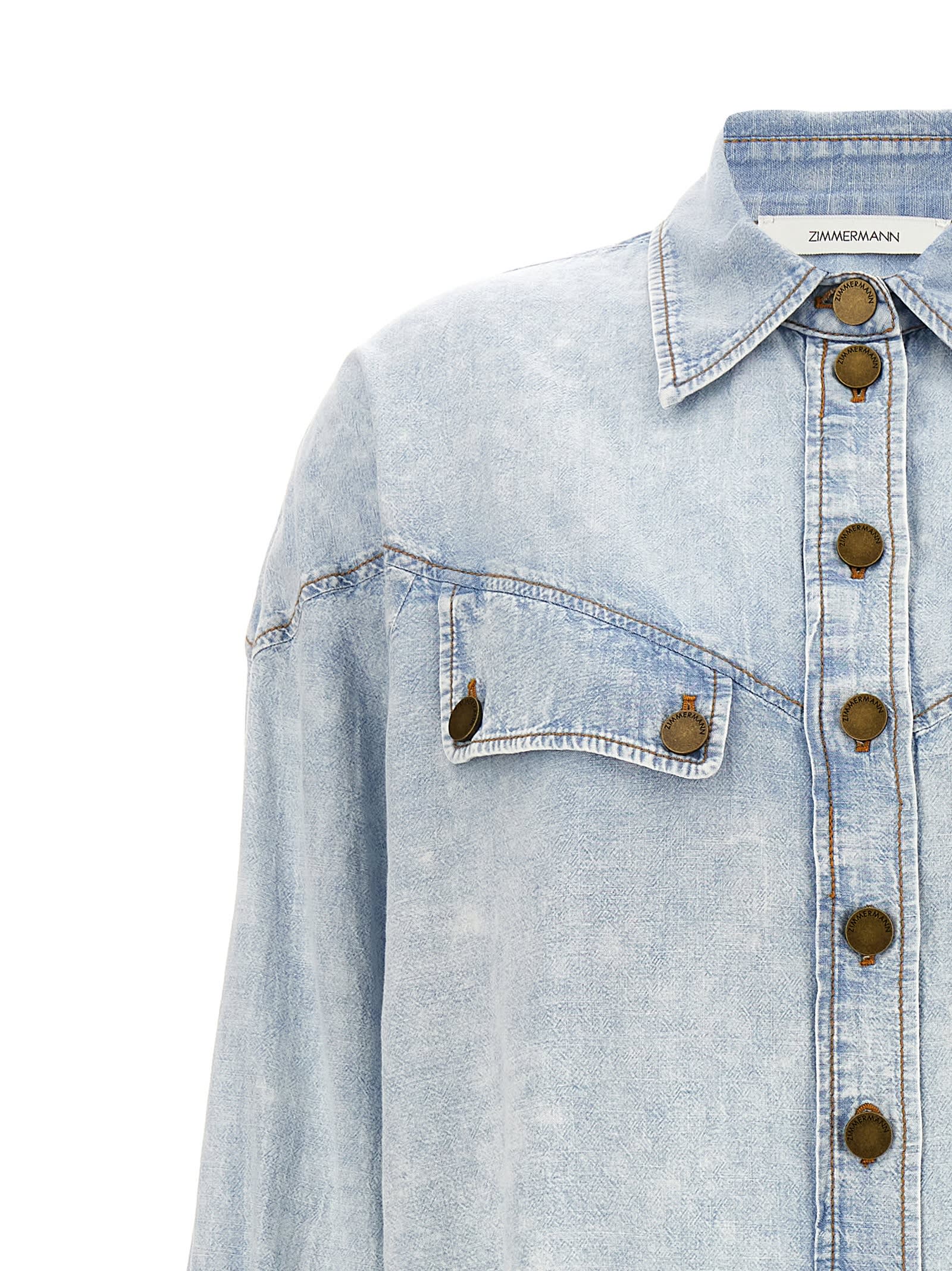 Shop Zimmermann Denim Shirt In Light Blue