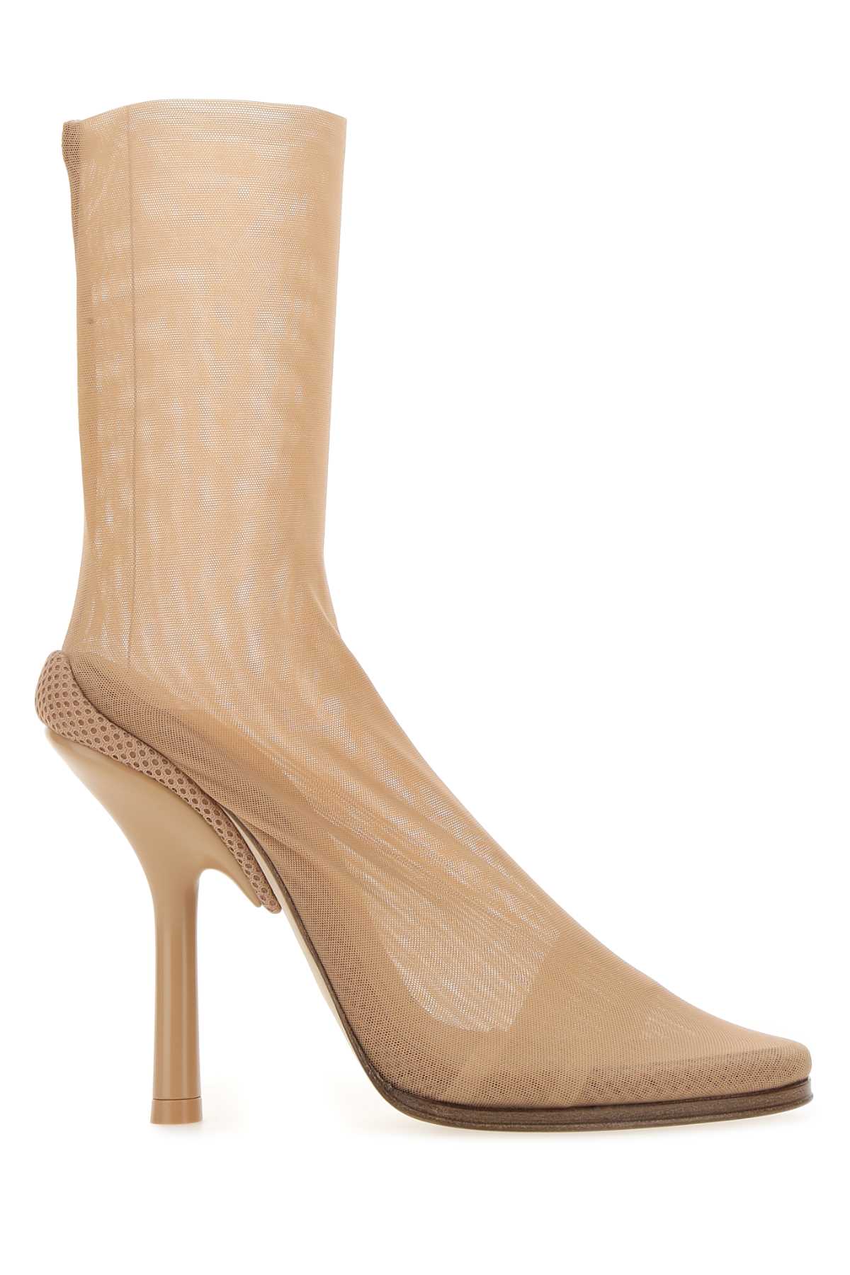 Beige Stretch Tulle Ankle Boots