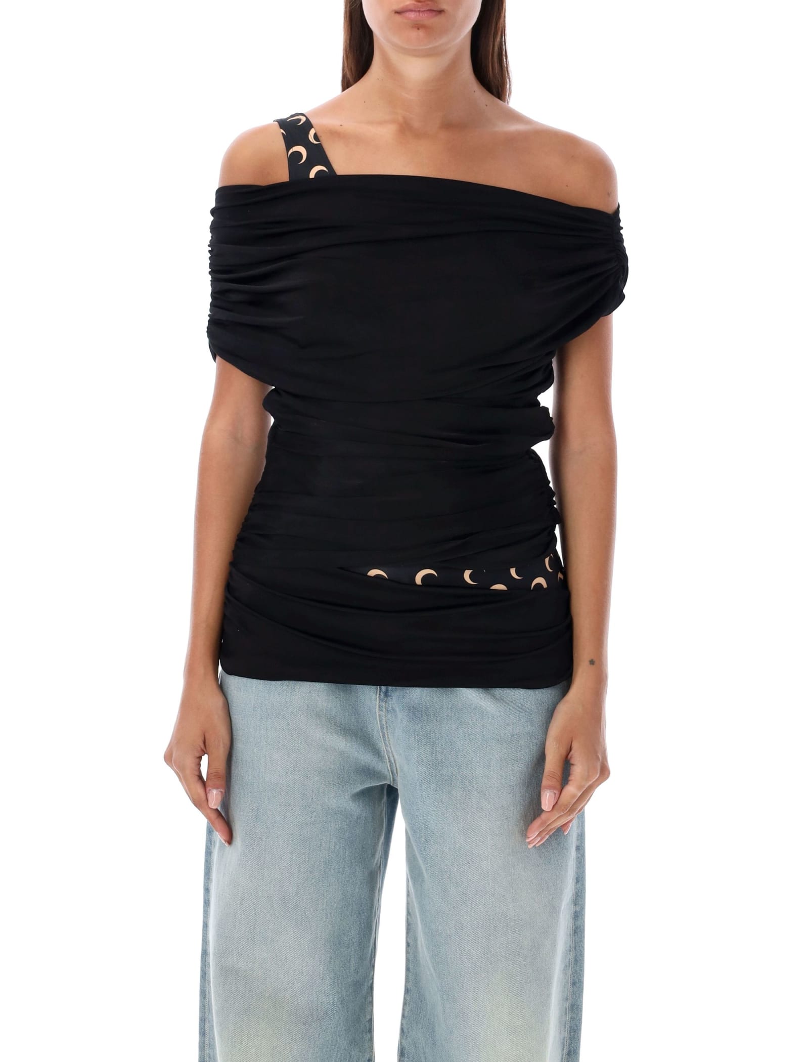 Marine Serre Hybrid Draped Top Moon Lycra In Black