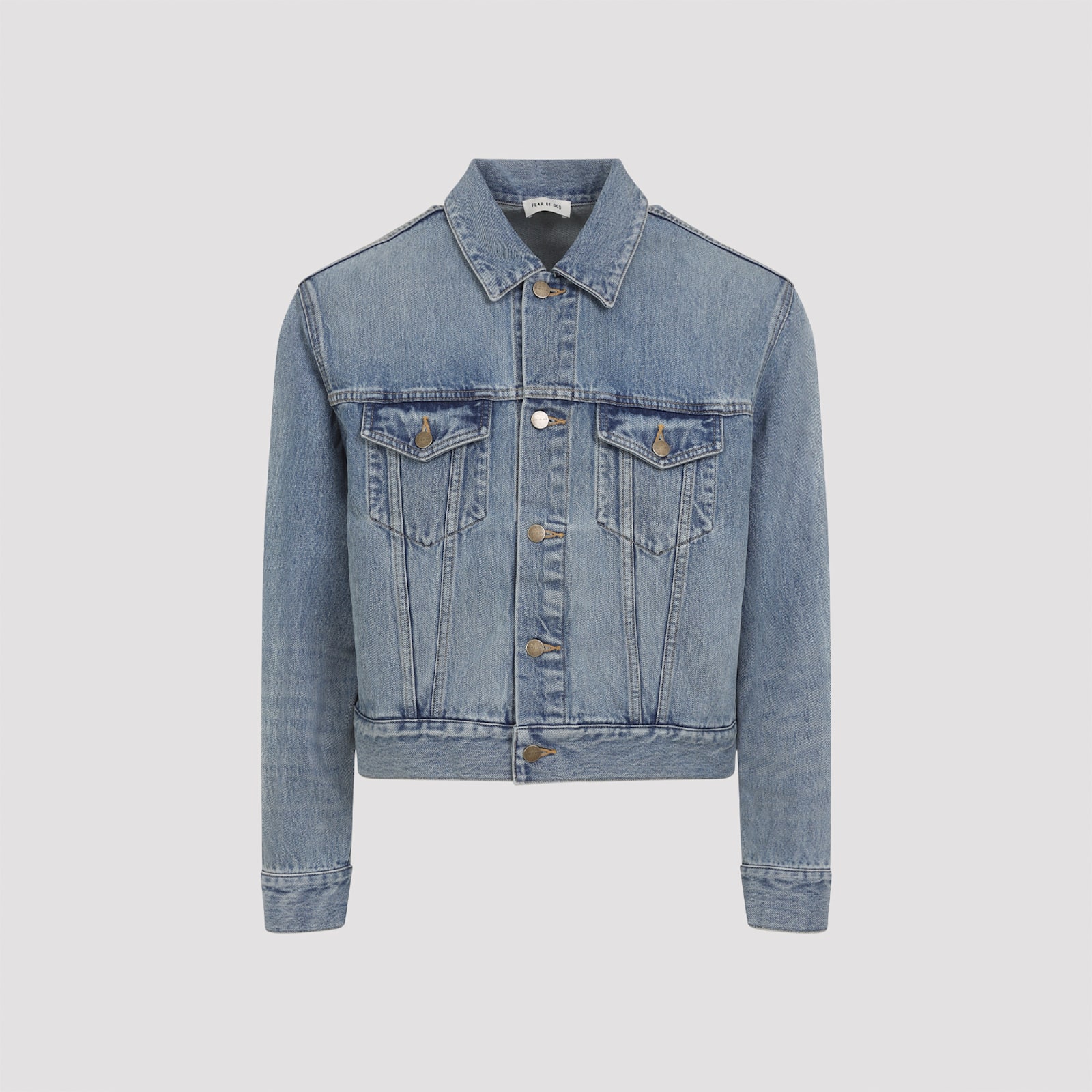 Fear Of God Light Indigo Blue Cotton Trucker Jacket With Overwashed Effect In Purple