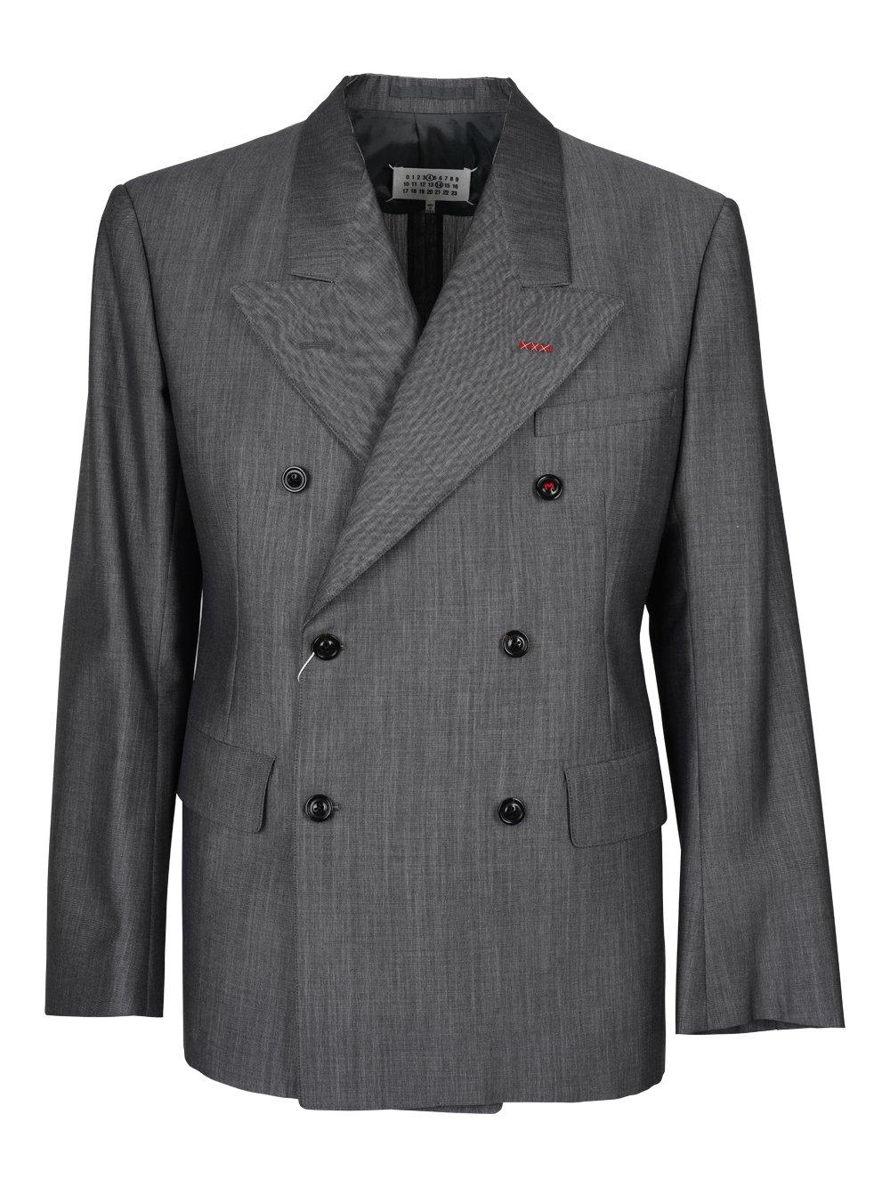 Shop Maison Margiela Double Breasted Tailored Blazer In Grey