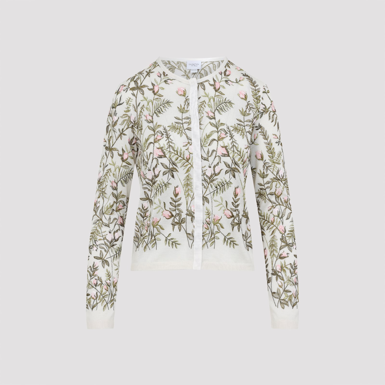 Giambattista Valli Floral-embroidered Cashmere And Silk Cardigan In Gray